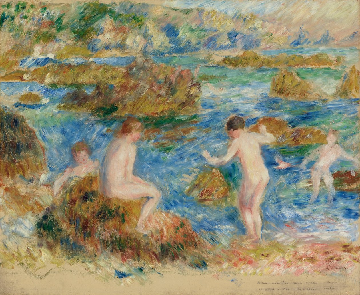 Meninos nus nas rochas em Guernesey de Pierre Auguste Renoir