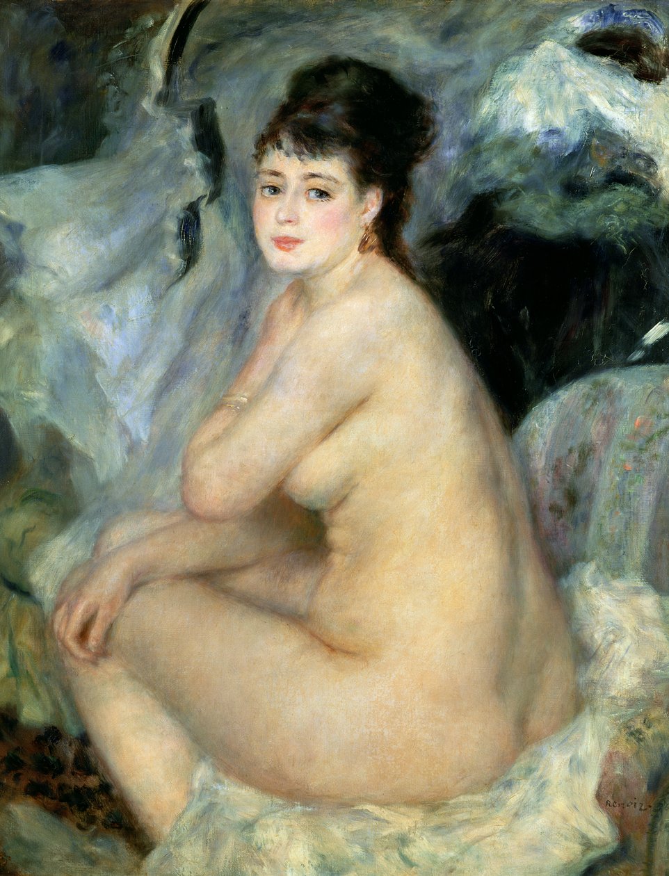 Nu ou nu sentado em um sofá de Pierre Auguste Renoir