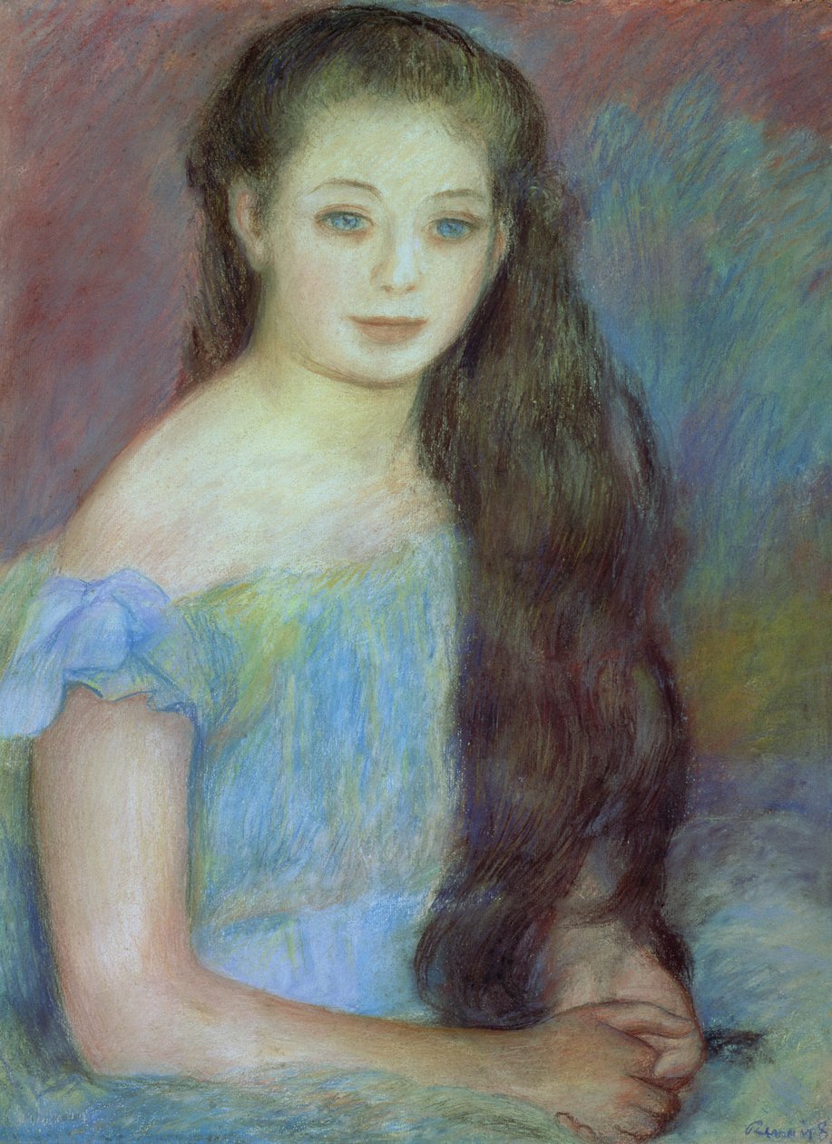 Retrato de uma jovem garota de olhos azuis, 1887 (pastel) de Pierre Auguste Renoir
