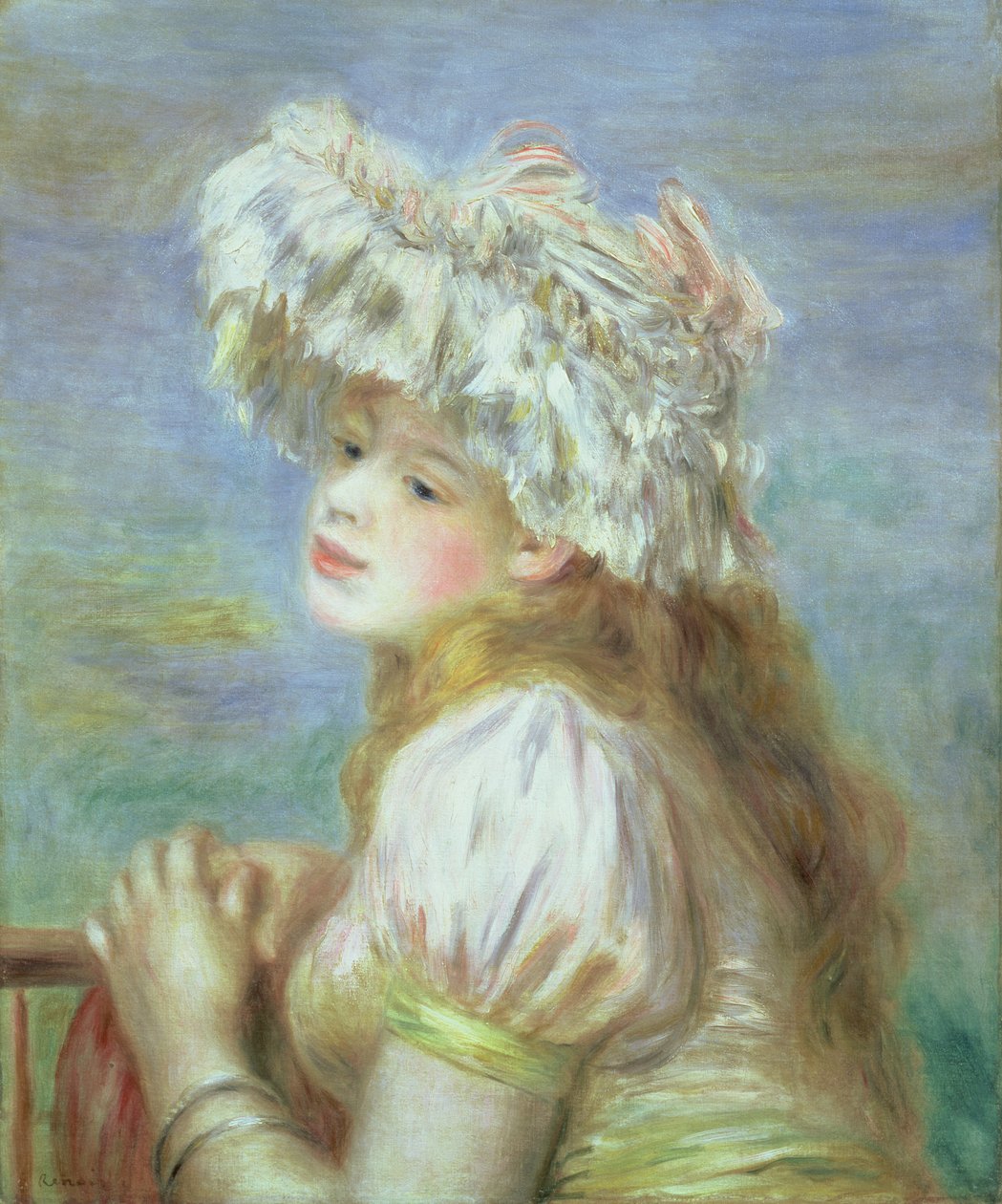 Retrato de uma jovem mulher com um chapéu de renda, 1891 de Pierre Auguste Renoir