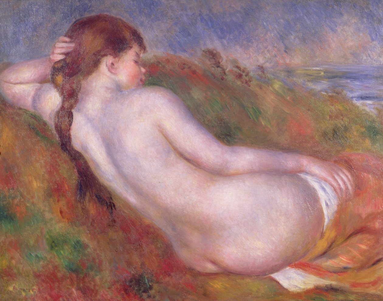 Reclinado nu em uma paisagem de Pierre Auguste Renoir