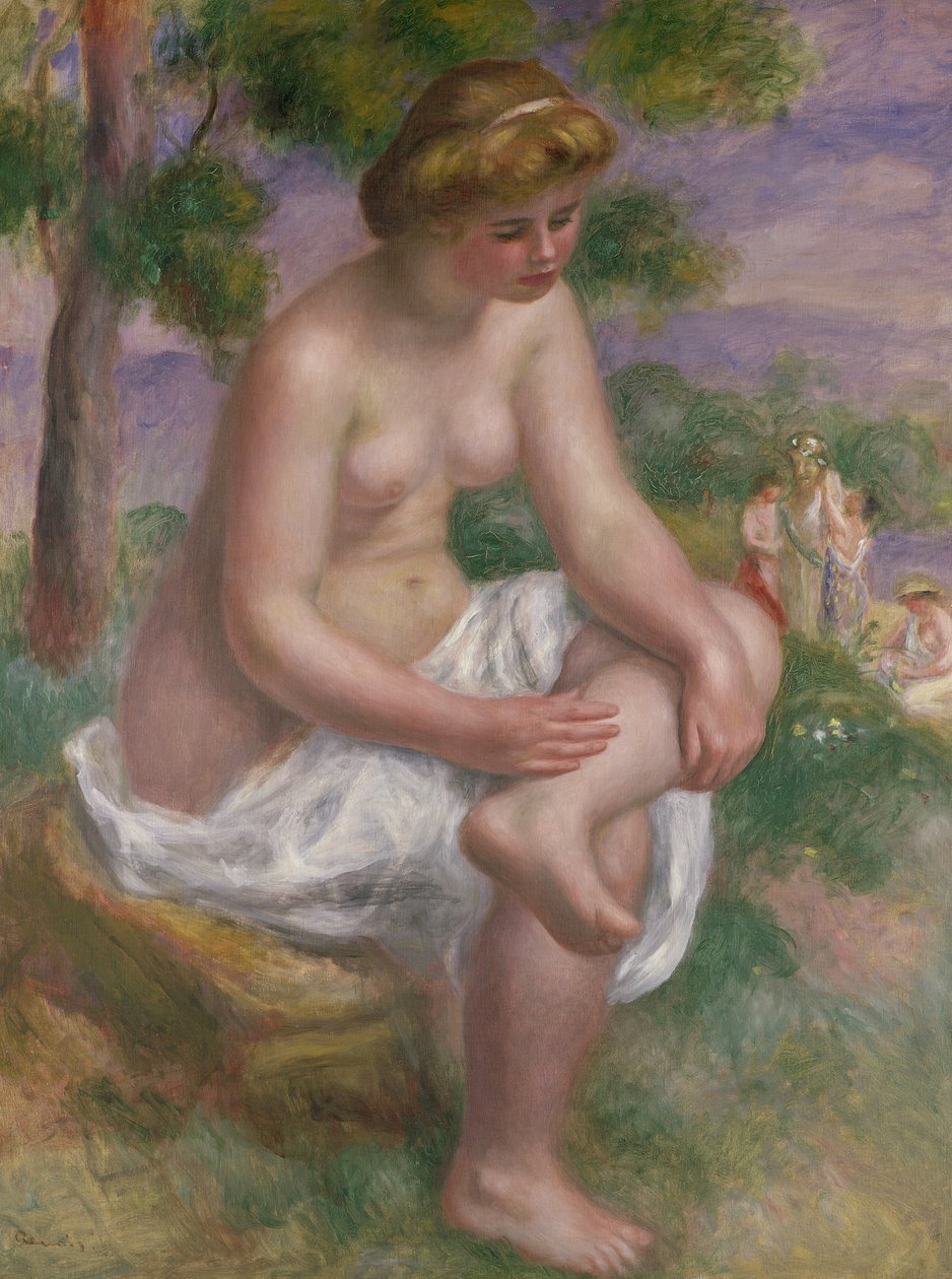 Banhista sentado em uma paisagem ou, Eurydice, 1895-1900 de Pierre Auguste Renoir