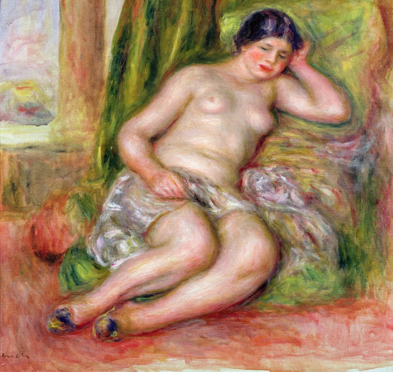 Dormir Odalisca ou Odalisca em Chinelos Turcos, c.1915-17 de Pierre Auguste Renoir