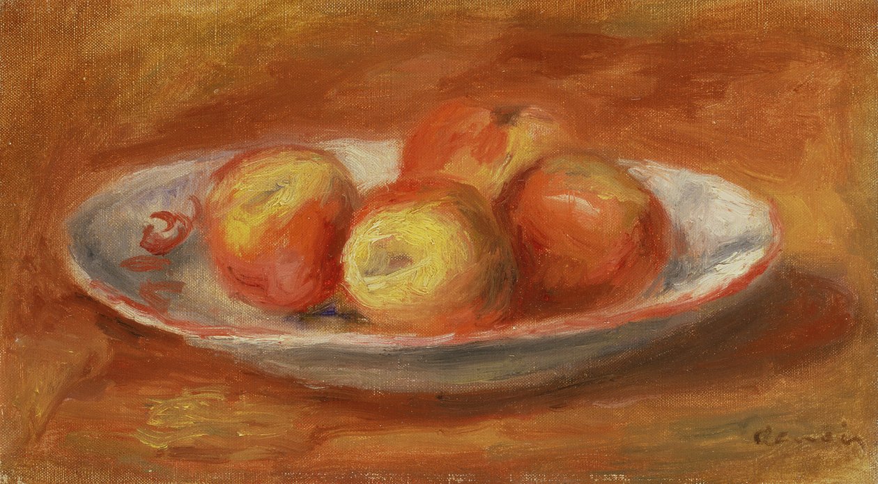 Ainda vida com quatro maçãs em uma placa, 1914 de Pierre Auguste Renoir