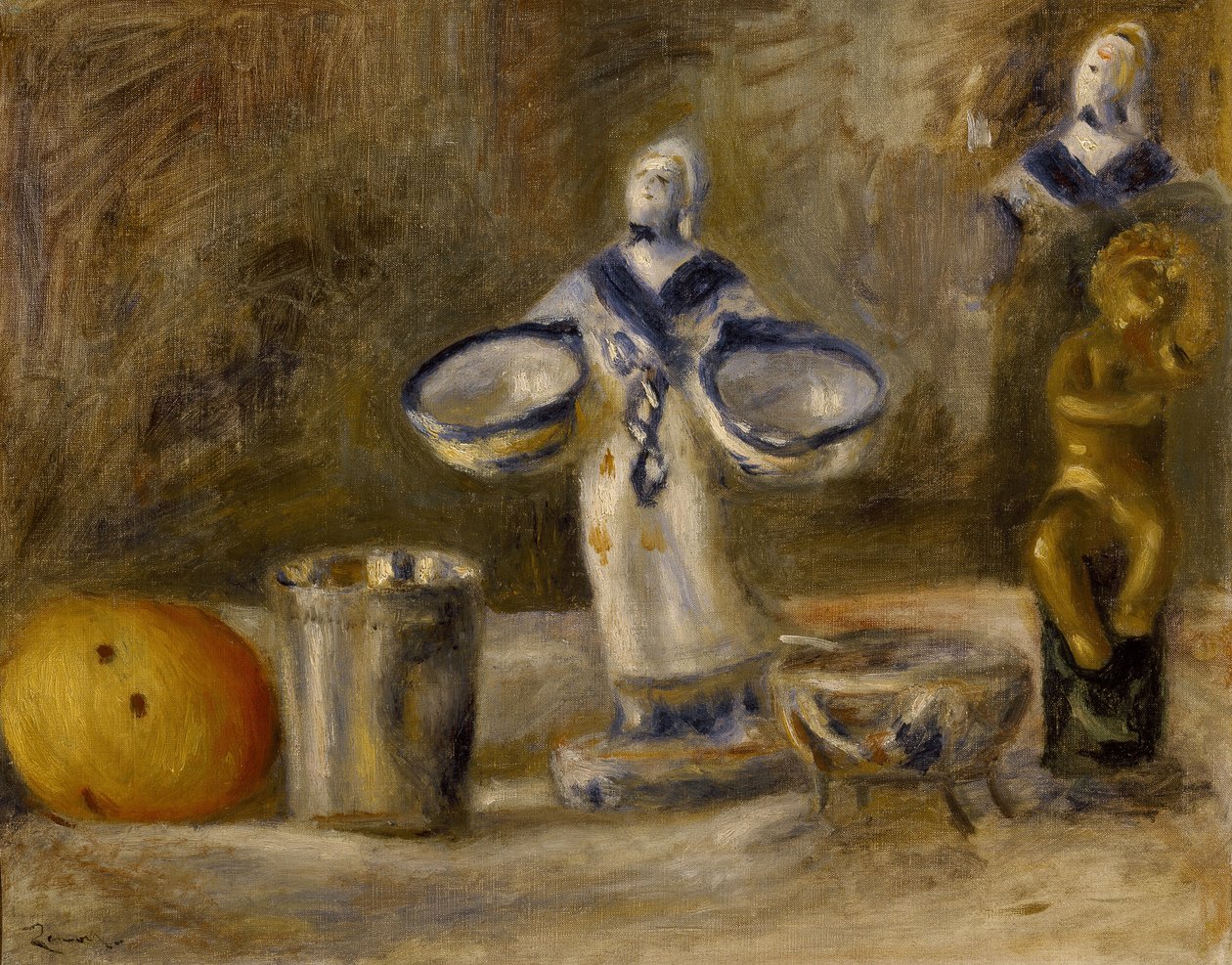 Ainda vida com uma figura de faiança, século XIX de Pierre Auguste Renoir