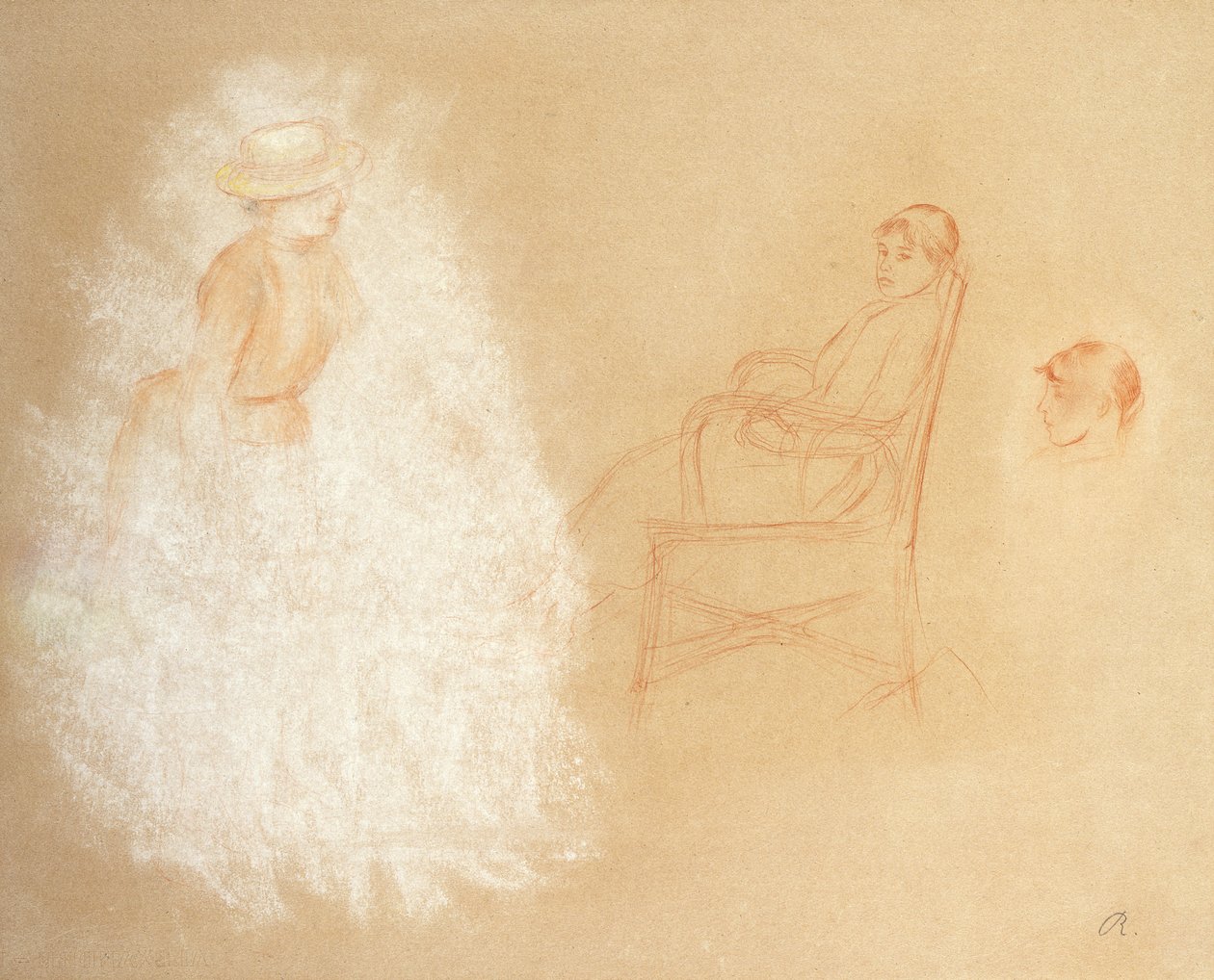 Estudos de mulheres (giz no papel) de Pierre Auguste Renoir
