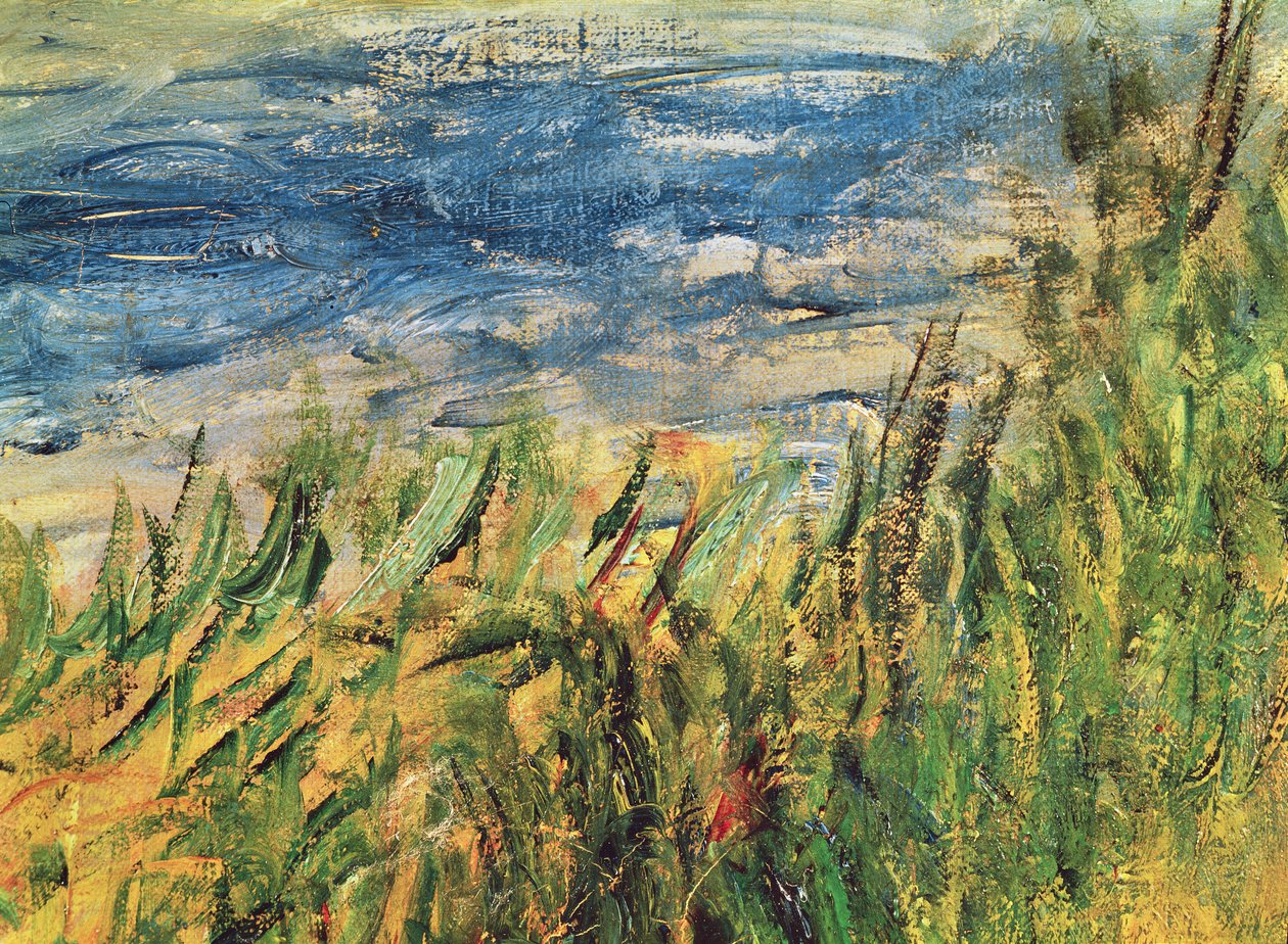 Os bancos do Sena em Champrosay, detalhe da água e grama no centro da pintura, 1876 (detalhe de 38573) de Pierre Auguste Renoir
