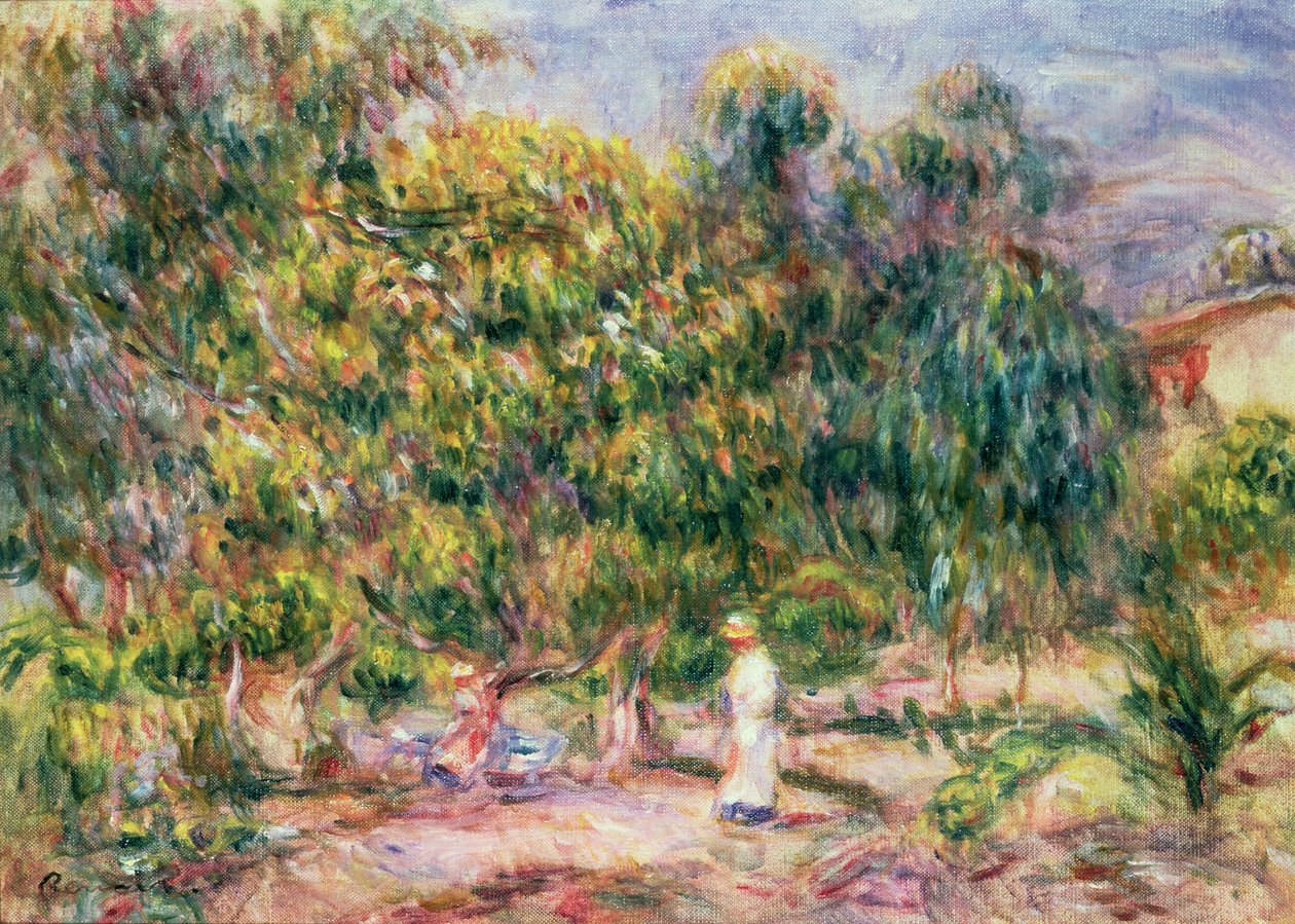 A mulher de branco no jardim de Les Colettes, 1915 de Pierre Auguste Renoir