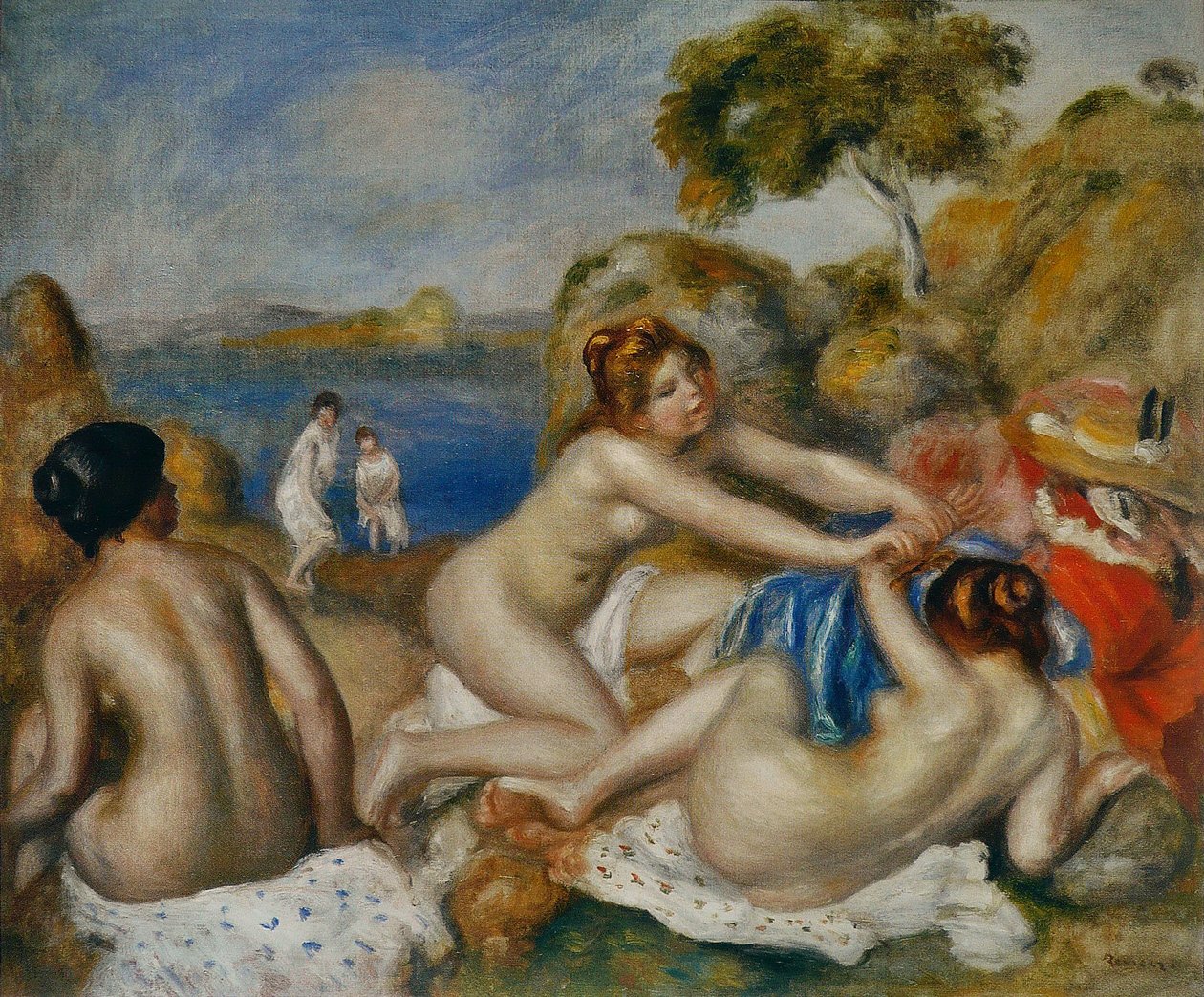 Três, banhistas, com, carangueijo de Pierre Auguste Renoir