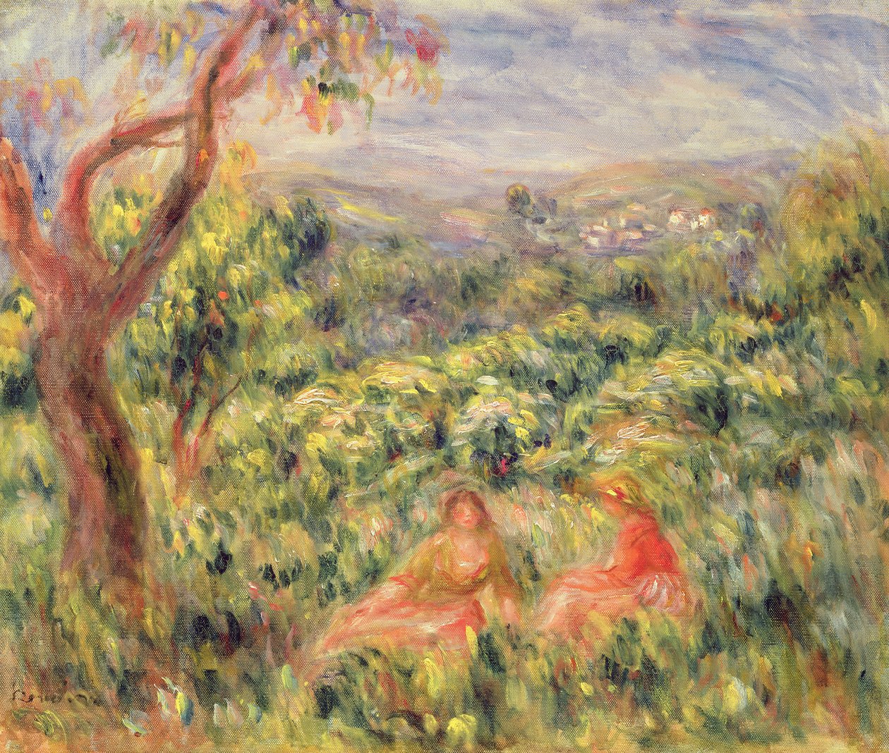 Duas garotas entre arbustos, 1916 de Pierre Auguste Renoir