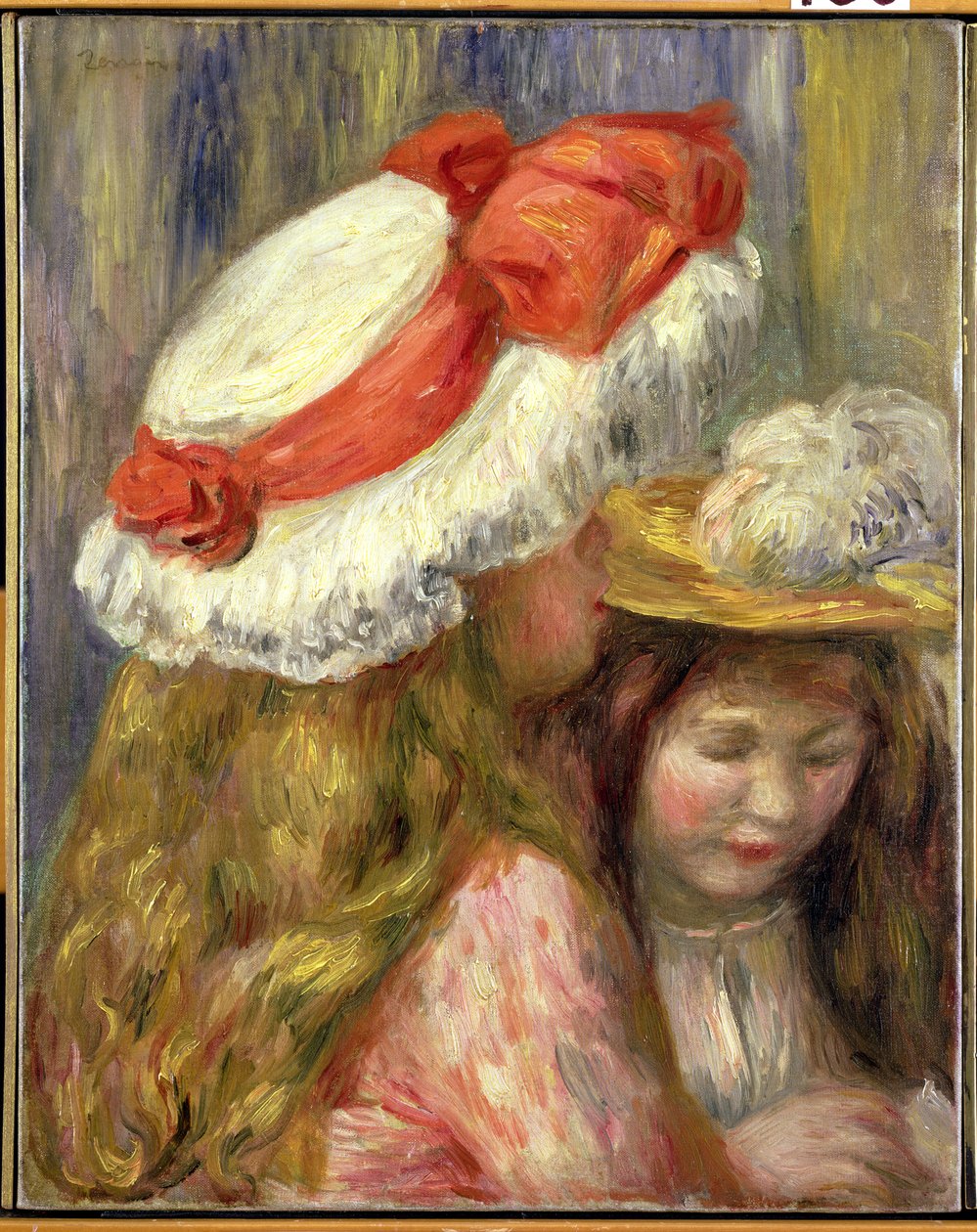 Duas meninas com chapéus, c.1890 de Pierre Auguste Renoir