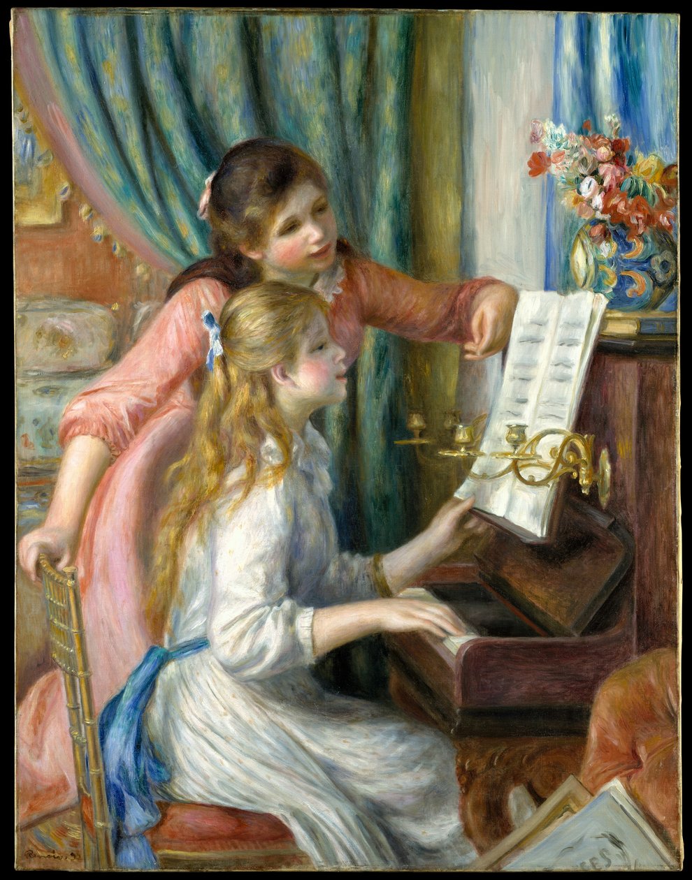 Duas meninas jovens no piano de Pierre Auguste Renoir