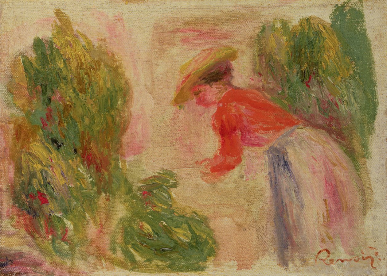 Mulher, reunião, flores, (Woman, escolher, flowers), 1906-10 de Pierre Auguste Renoir
