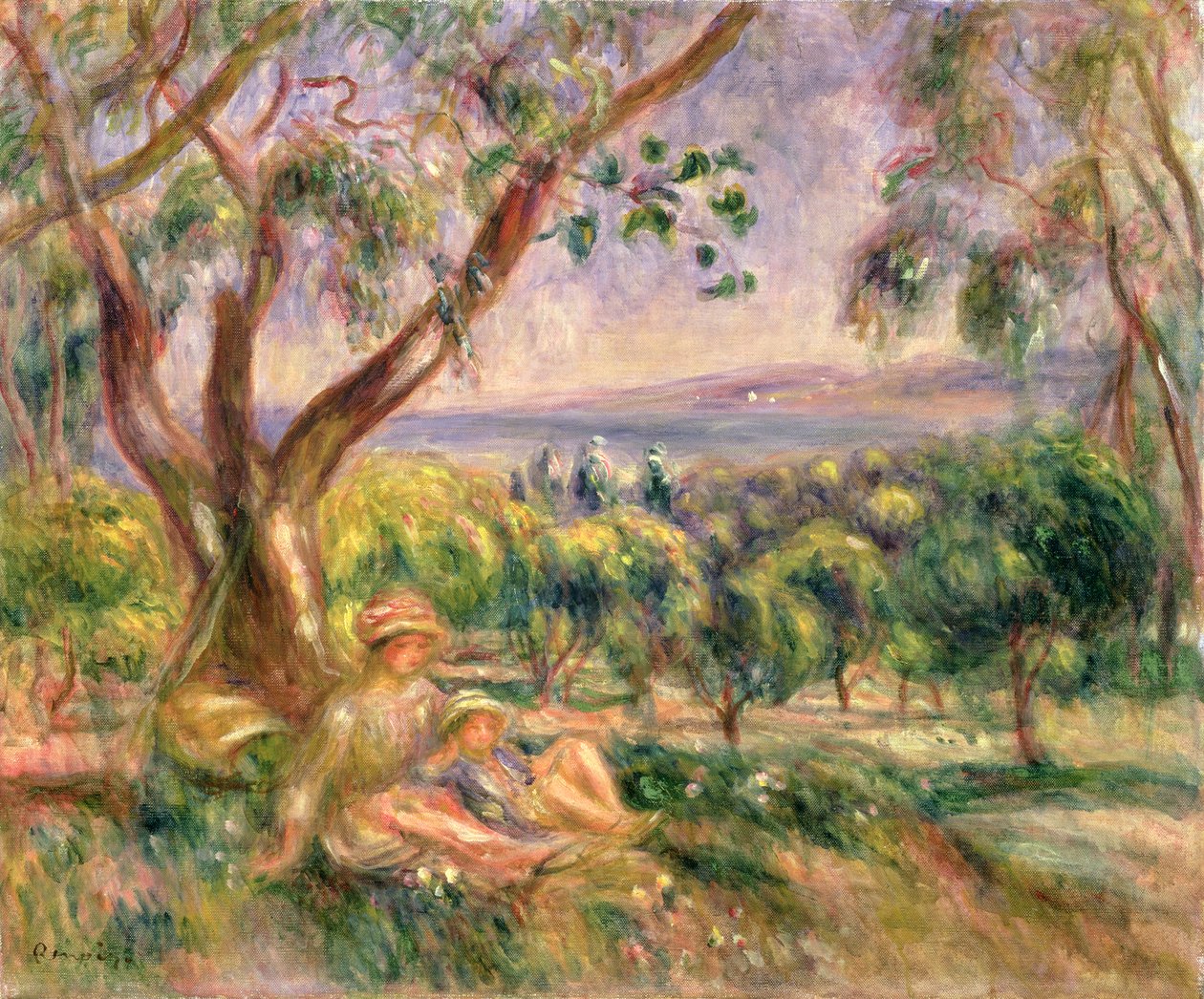 Mulher e criança debaixo de uma árvore, c.1910 de Pierre Auguste Renoir