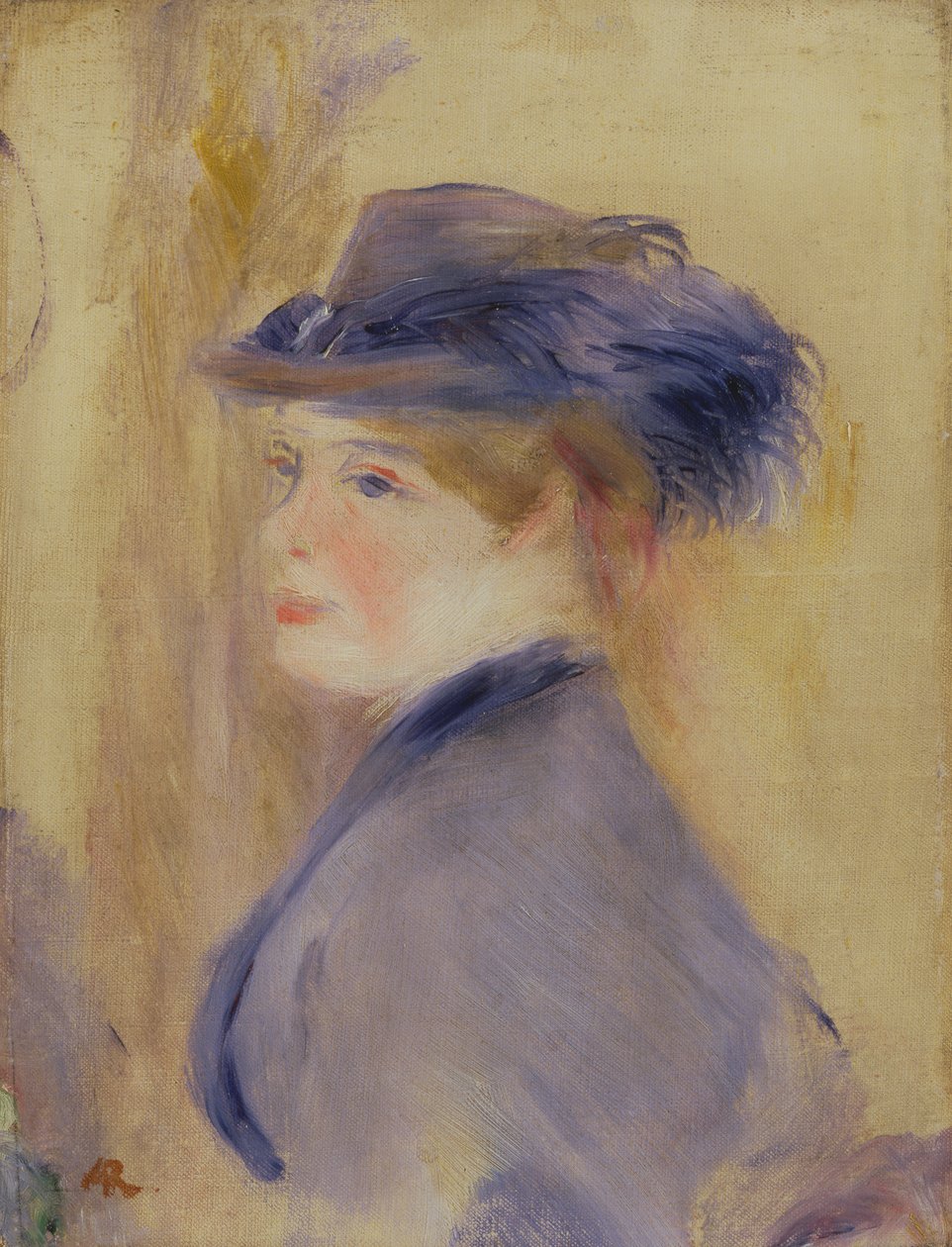 Mulher, em, azul, com, um, chapéu plumed, c.1875 de Pierre Auguste Renoir