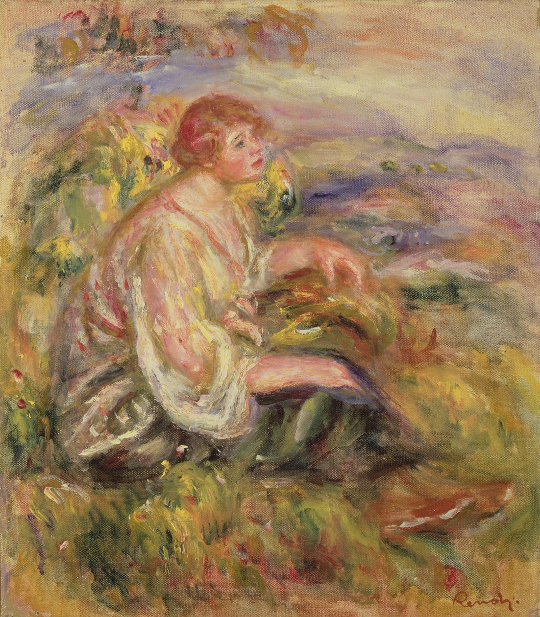 Mulher em uma encosta, c.1916-18 de Pierre Auguste Renoir