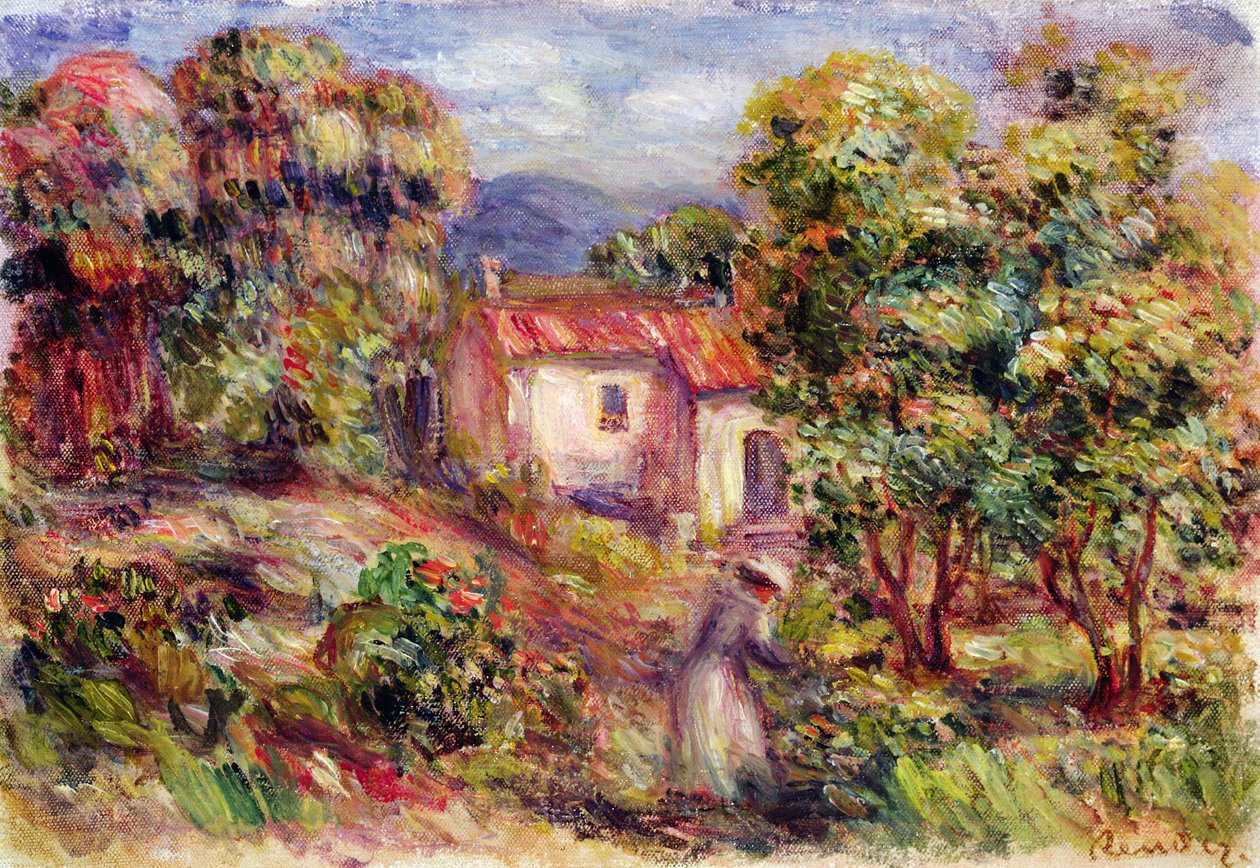 Mulher, colheita, flores, jardim, les, colettes, Cagnes, 1912 de Pierre Auguste Renoir