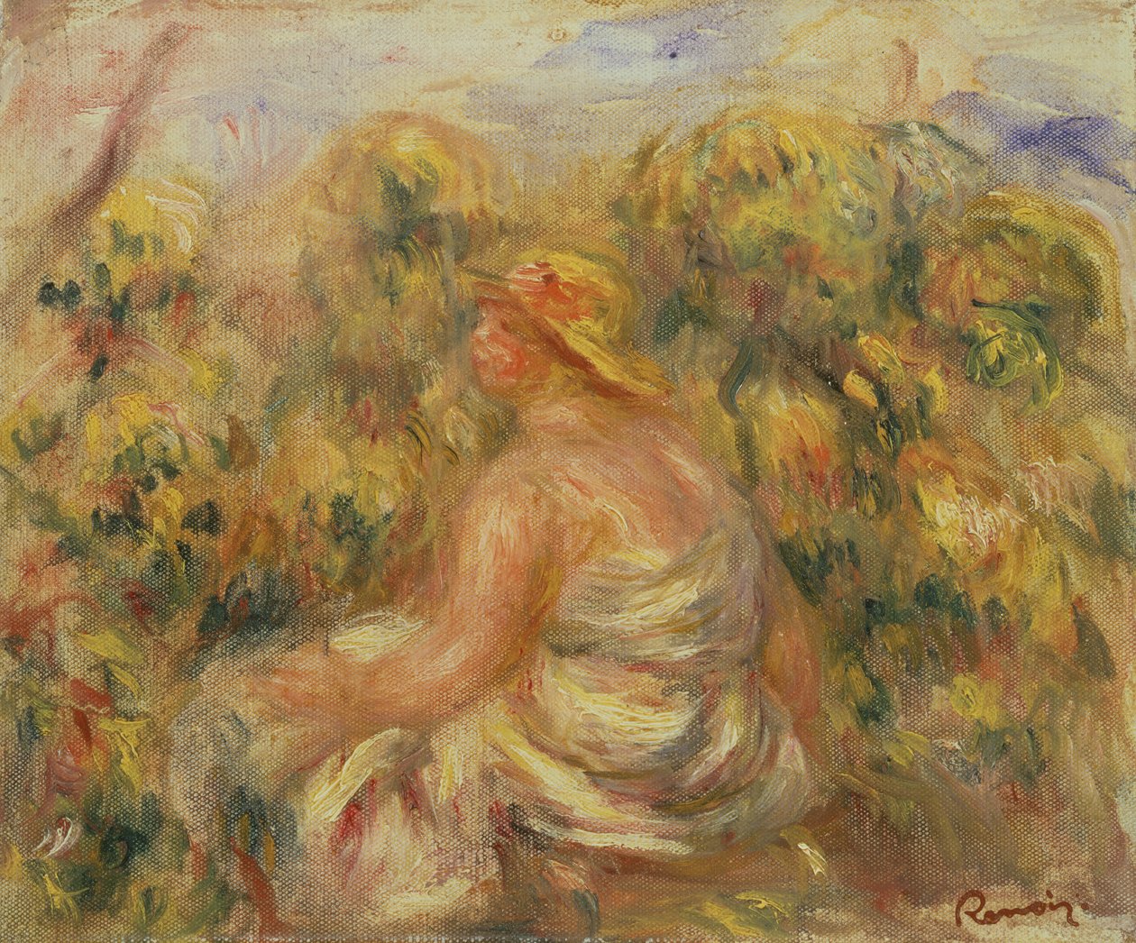 Mulher, com, chapéu, em, um, paisagem, (Woman, com, chapéu, em, um, paisagem), c.1918 de Pierre Auguste Renoir