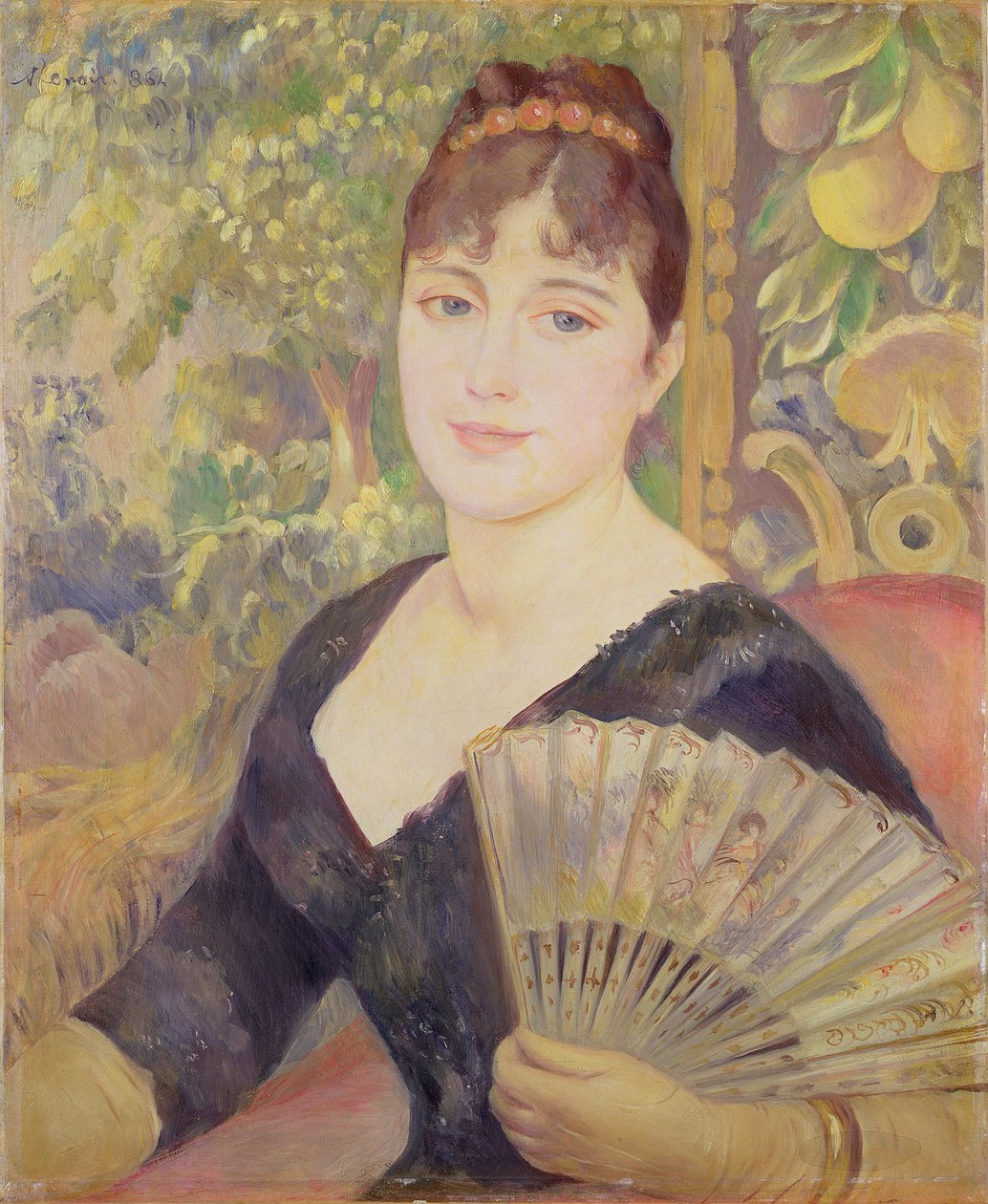 Mulher com um leque, 1886 de Pierre Auguste Renoir