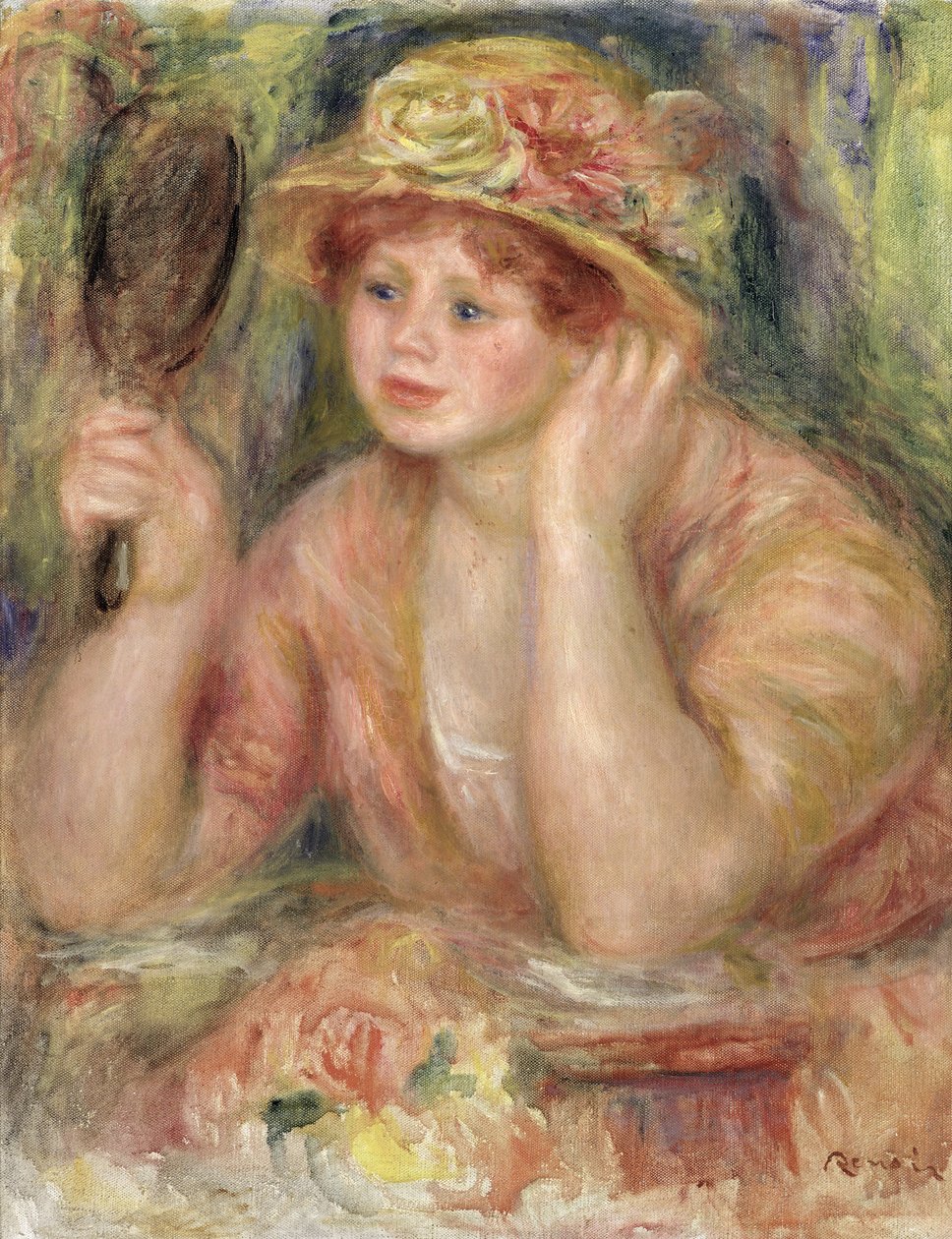Mulher com um espelho, c.1915 de Pierre Auguste Renoir