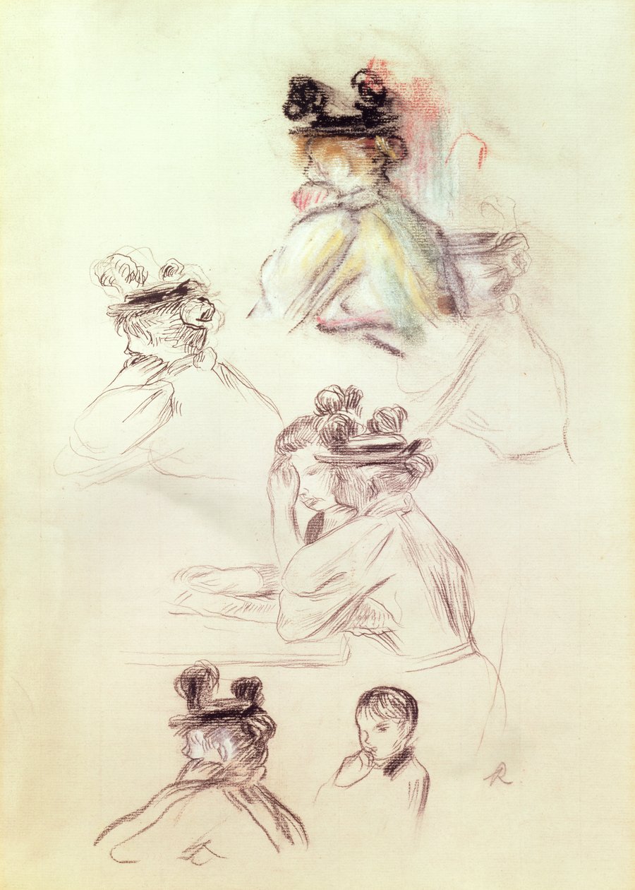 Planilha com Sete Figuras (carvão, tinta e pastel sobre papel) de Pierre Auguste Renoir