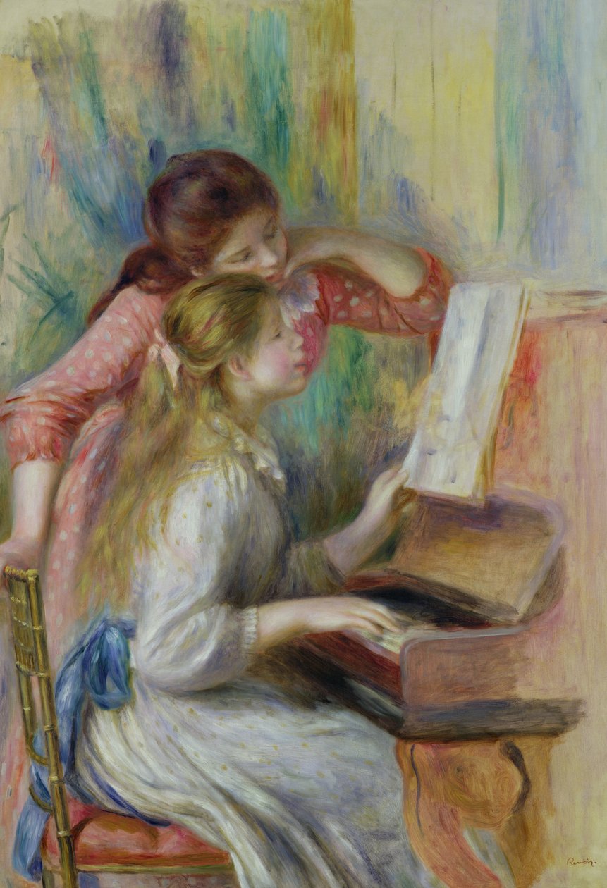 Jovens garotas no piano, c.1890 de Pierre Auguste Renoir