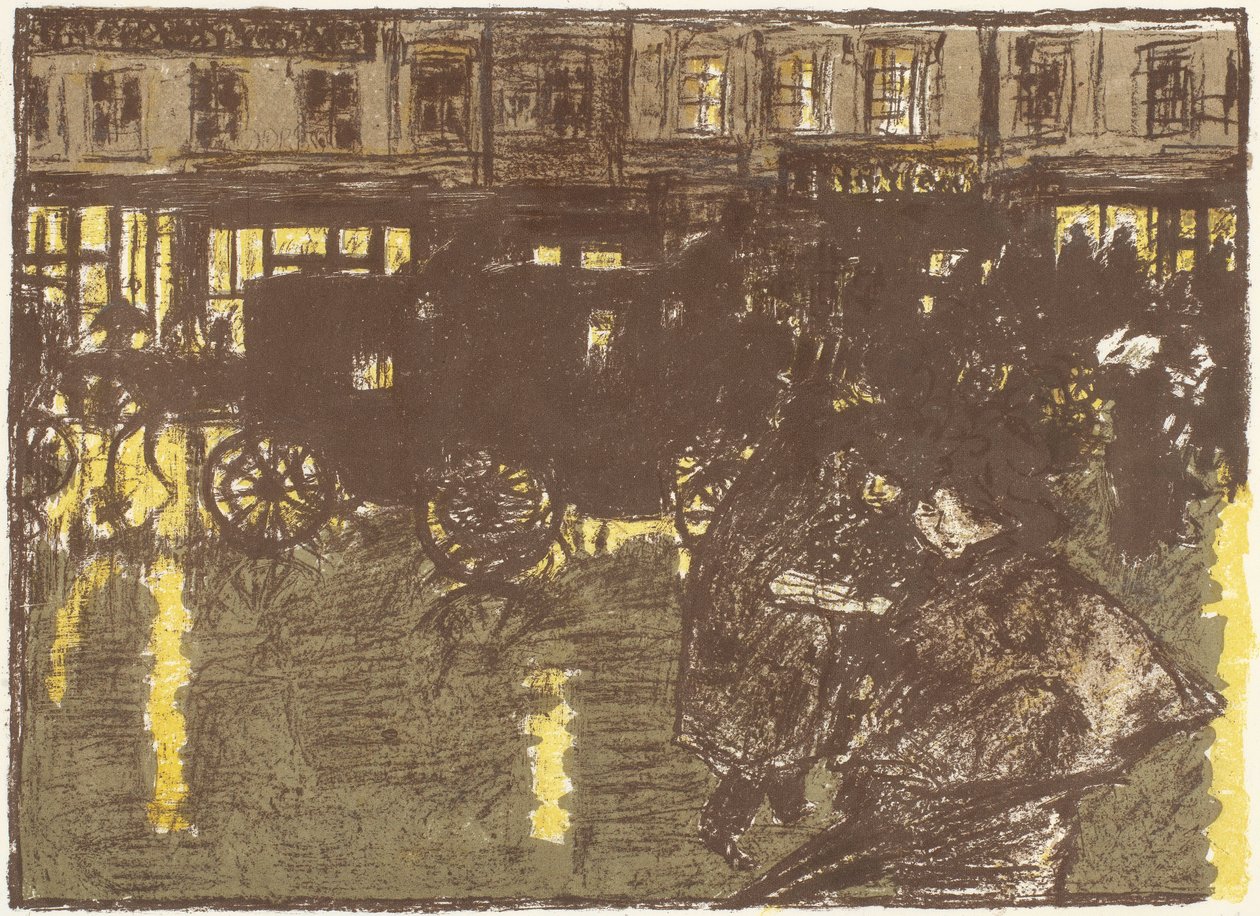 Rua, a noite, na chuva, litografia da série Alguns aspectos da vida de Paris de Pierre Bonnard