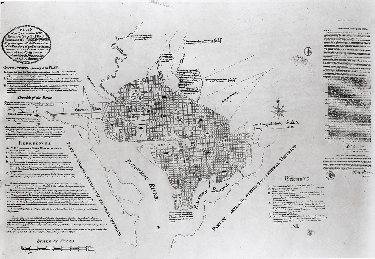 Plano de Washington DC, pub. em &39;Gazeta dos Estados Unidos&39;, Filadélfia, 4 de janeiro de 1792 (foto bundw) de Pierre Charles L