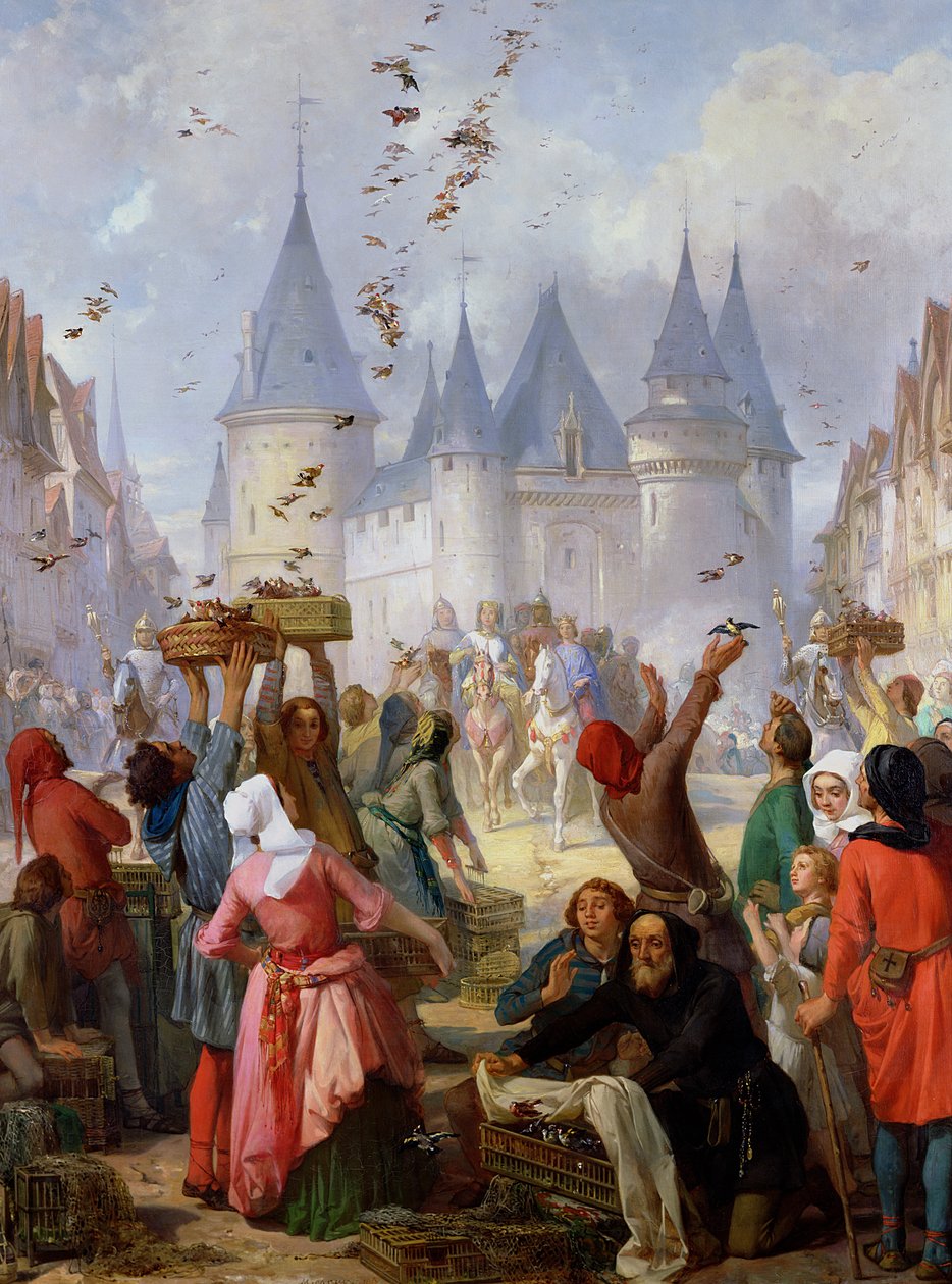 O retorno de São Luís (1214-70) e Blanche de Castela (1188-1252) a Notre-Dame, Paris, antes de 1857 de Pierre Charles Marquis