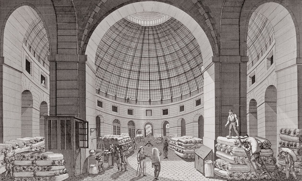 Vista do mercado de trigo e da cúpula, do século XVIII ao XIX de Pierre Courvoisier