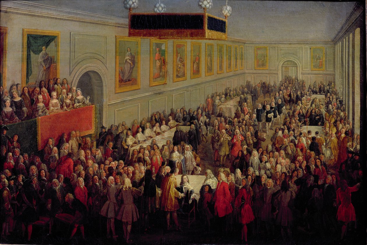 Festa dada após a coroação de Luís XV (1710-1774) no Palais Archiepiscopal em Reims, 25 de outubro de 1722, 1722 de Pierre Denis Martin