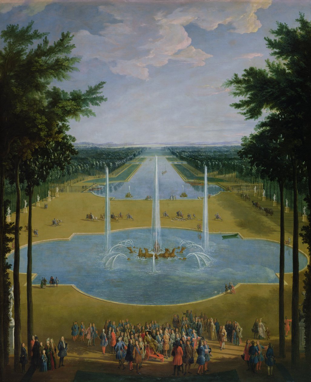 Vista do Bassin d&39;Apollon nos jardins de Versalhes, 1713 de Pierre Denis Martin