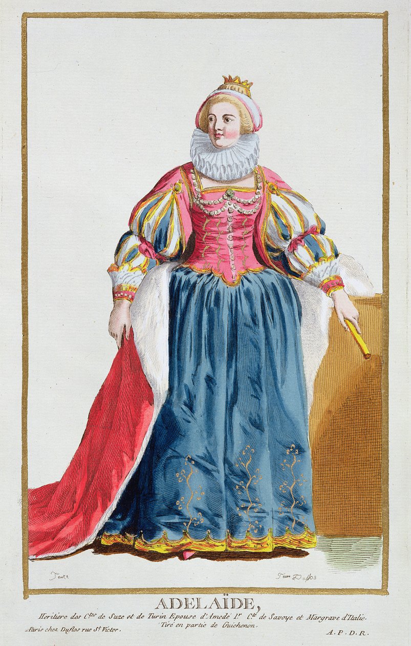 Adelaide, de &39;Réuil des Estampes, representando Ranges and Dignites, seguindo o figurino de todas as nações existentes&39;, publicada em 1780 (gravura à mão) de Pierre Duflos