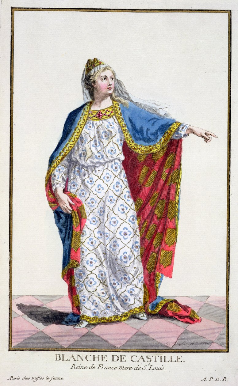 Blanche de Castile (118588-1252) Rainha da França de &39;Coleção de gravuras, representando Ranges e Dignites, seguindo o figurino de todas as nações existentes&39;, publicado em 1780 (colorido à mão) de Pierre Duflos