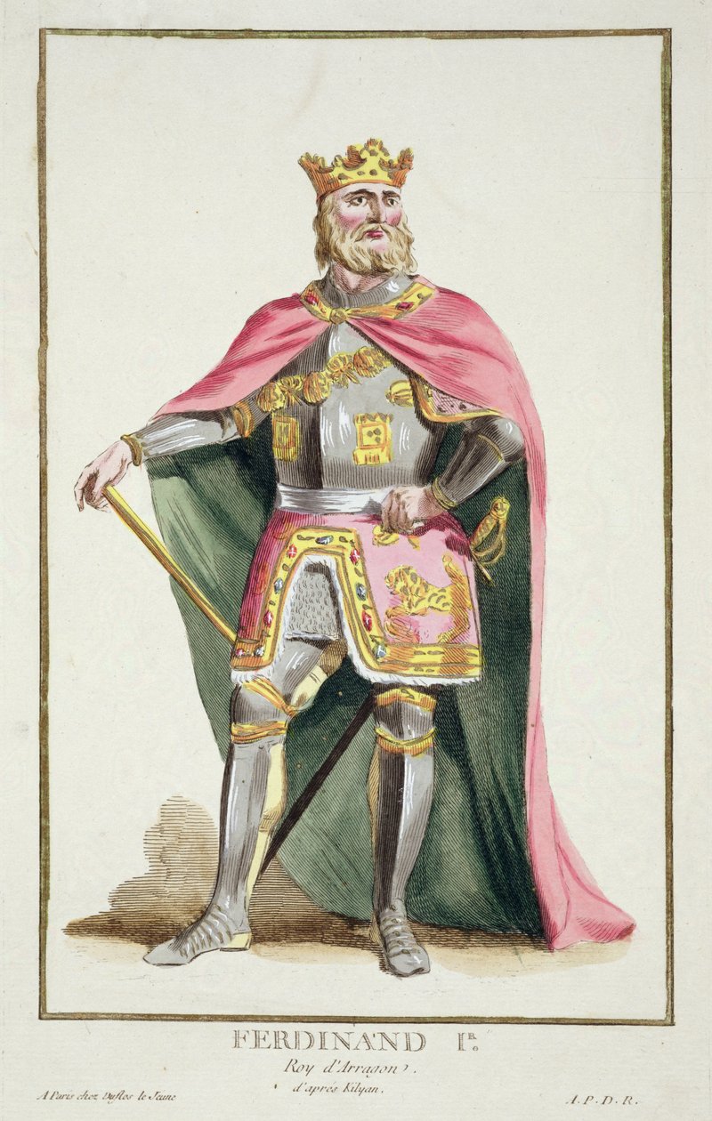 Fernando I (1379-1416), rei de Aragão, da &39;colecção de gravuras, representando cordilheiras e dignitas, segundo o figurino de todas as nações existentes&39;, publicado em 1780 (gravura colorida à mão) de Pierre Duflos
