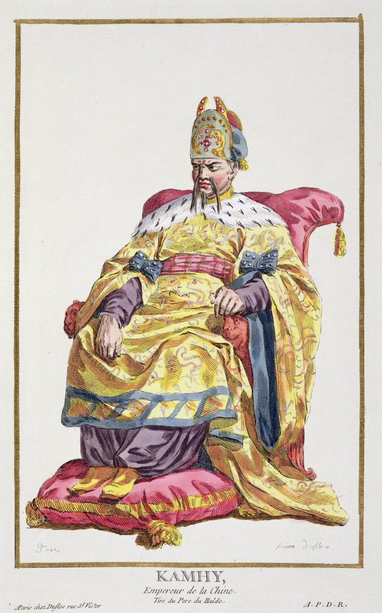 Kang Tsi (1662-1722) Imperador Manchu da China de &39;Coleção de Estampas, Representando Cordilheiras e Dignitas, Seguindo o Traje de Todas as Nações Existentes&39;, publicado em 1780 (pintados à mão de Pierre Duflos