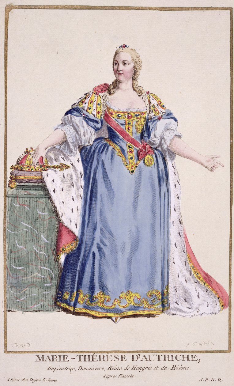 Maria Theresa (1717-1780) Imperatriz da Áustria, de Réuil des Estampes, representando Ranges e Dignites, seguindo o figurino de todas as nações existentes, publicado em 1780 de Pierre Duflos