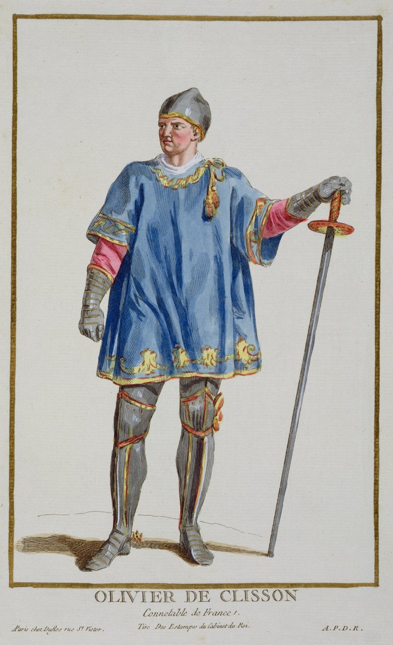 Olivier de Clisson (1332-1407) Condestável da França da &39;Coleção de Estampas, Representando Cordilheiras e Dignitas, seguindo o Traje de todas as Nações existentes&39;, publicado em 1780 (cor da mão) de Pierre Duflos