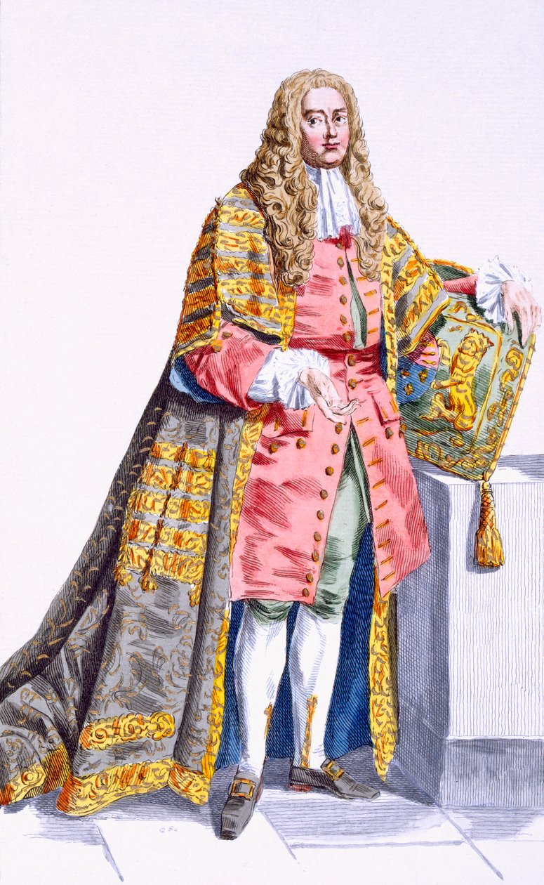 Philip Yorke (1690-1764) Primeiro Lorde Hardwick da &39;Colecção de Estampas, Representando as Cordilheiras e os Dignitos, Seguindo o Traje de Todas as Nações Existentes&39;, publicado em 1780 (eng colorido à mão) de Pierre Duflos