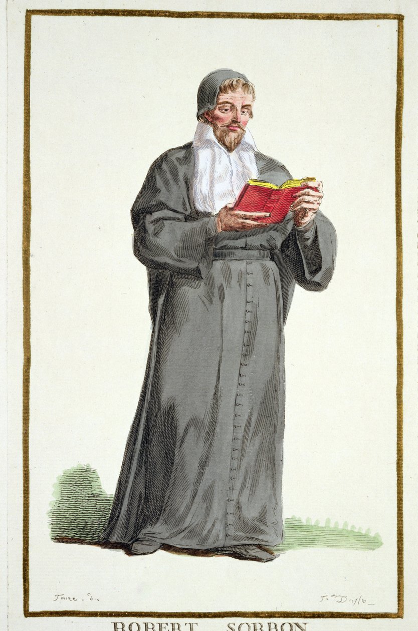 Robert de Sorbon (1201-94) de &39;Réuil des Estampes, representando Ranges and Dignites, seguindo o figurino de todas as nações existentes&39;, publicado em 1780 (gravura colorida à mão) de Pierre Duflos
