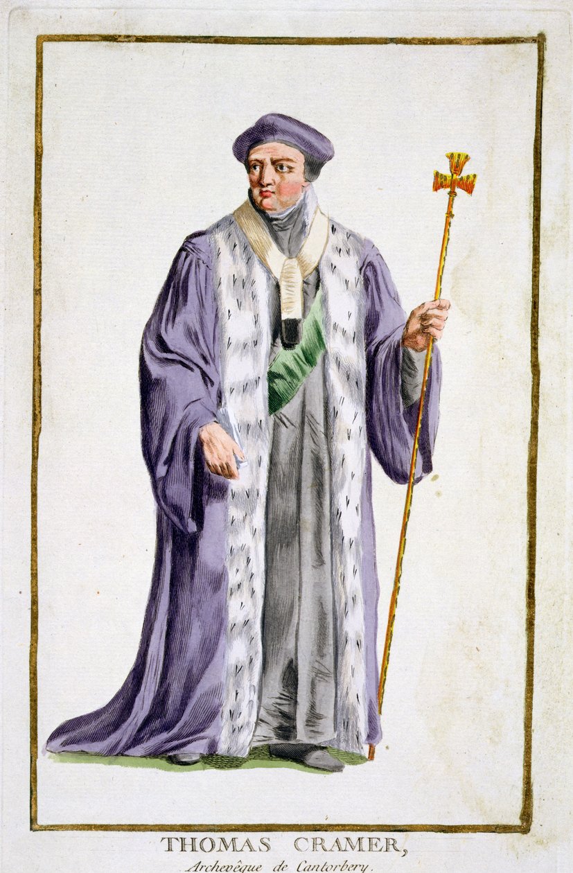 Thomas Cranmer (1489-1556) Arcebispo de Cantuária (1533-56), de &39;Colecção de Gravuras, Representando Linhas e Dignites, Seguindo o Traje de Todas as Nações Existentes&39;, publicado em 1780 ( de Pierre Duflos