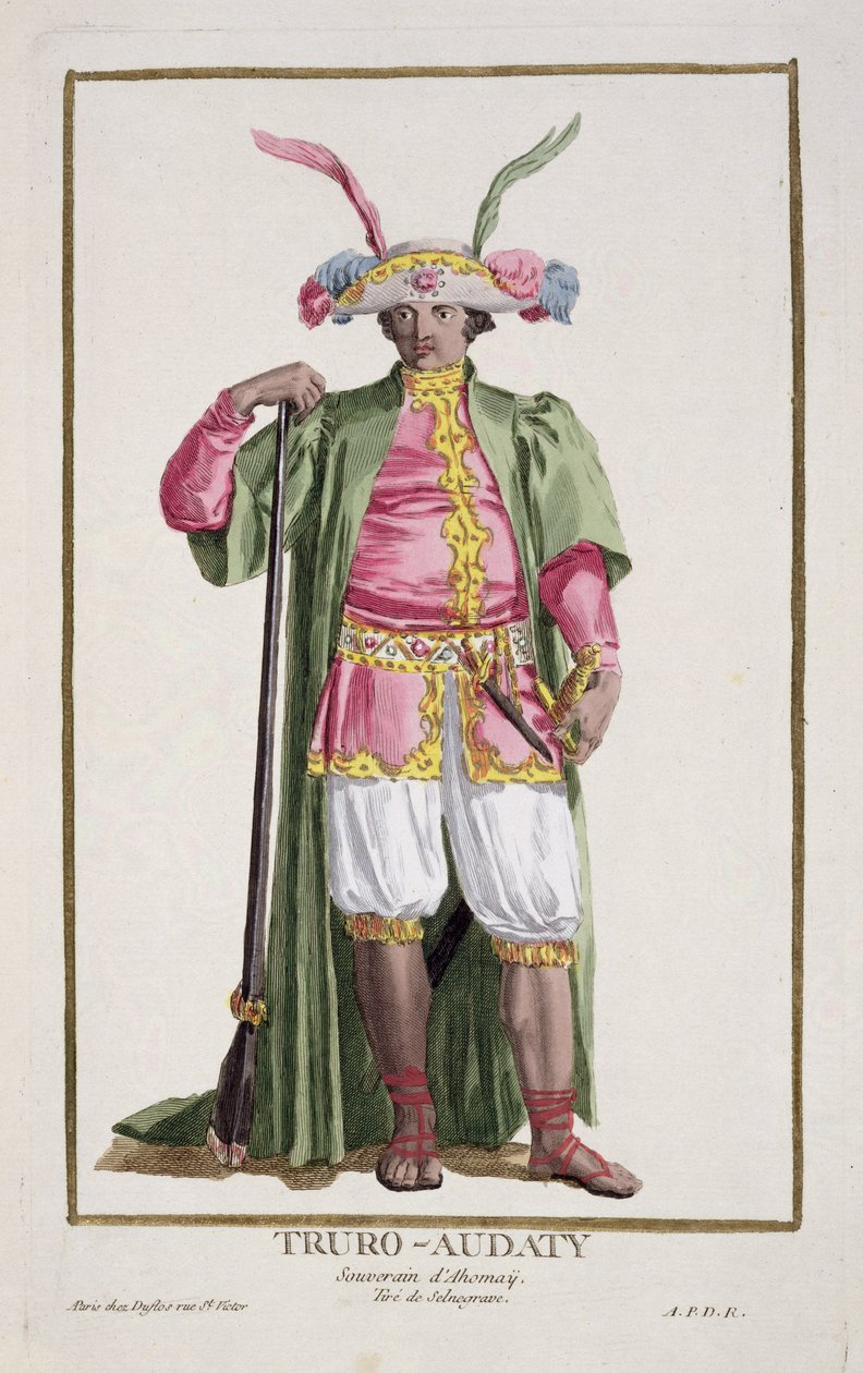 Truro-Audaty, Rei do Daomé de &39;Colecção de Estampas, Representando Cordilheiras e Dignitas, seguindo o Traje de todas as Nações Existentes&39;, publicado em 1780 (gravura à mão) de Pierre Duflos