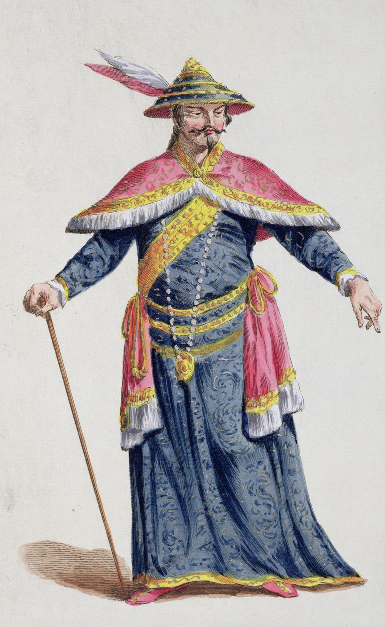 Yu Imperador da China de &39;Recueil des Estampes, representando as cordilheiras e os dignitários, seguindo o figurino de todas as nações existentes&39;, publicado em 1780 (gravura colorida à mão) de Pierre Duflos