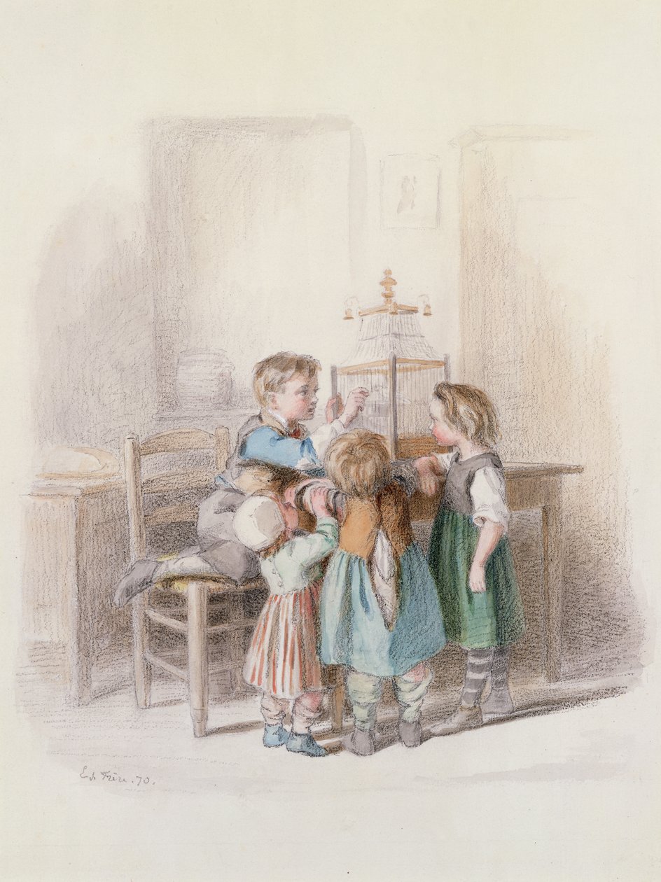 O novo animal de estimação, 1870 de Pierre Edouard Frere