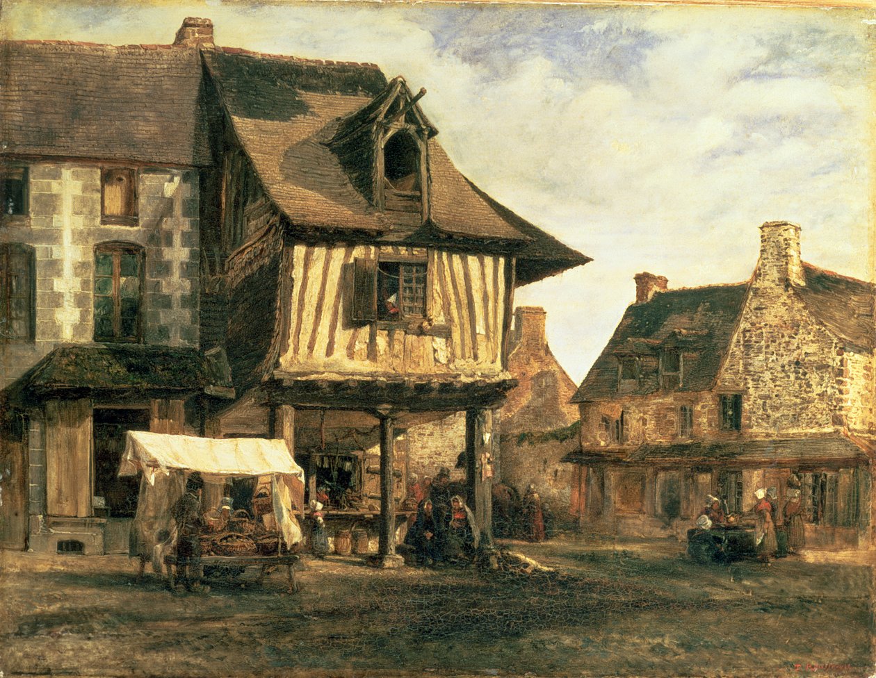 Mercado na Normandia, c.1832 (painel) de Pierre Etienne Theodore Rousseau