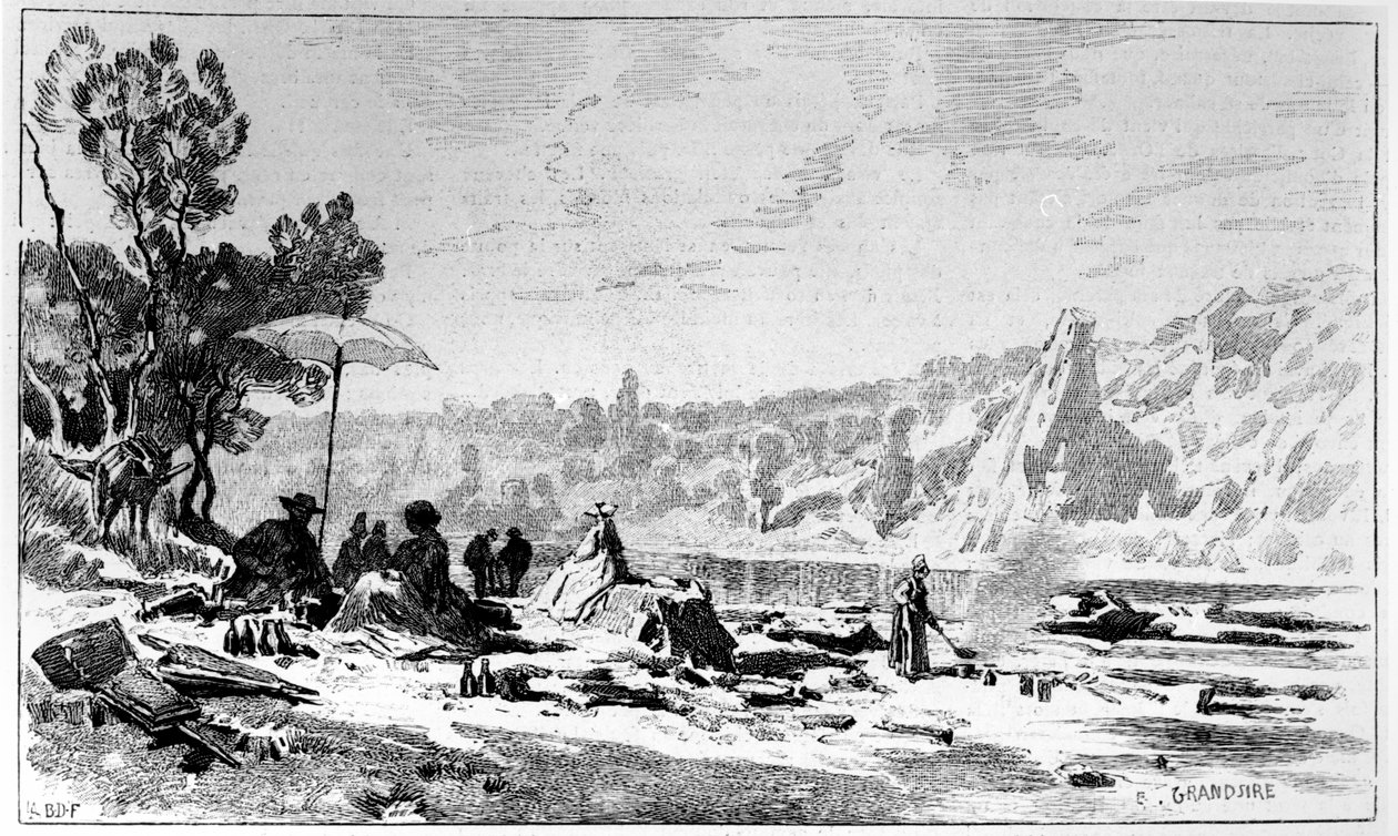 George Sand almoçando nas margens do Creuse, c.1860 de Pierre Eugene Grandsire