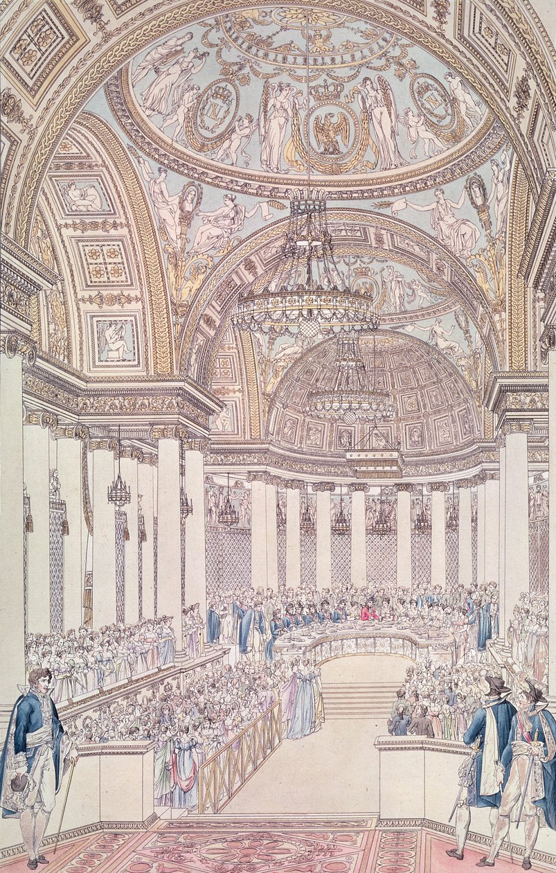 Banquete Imperial no Grande Salão do Palácio das Tulherias por ocasião do Casamento de Napoleão I (1769-1821) e Marie-Louise (1791-1847) da Áustria, 2 de abril de 1810, gravado por Charles Norma de Pierre Francois Leonard Fontaine