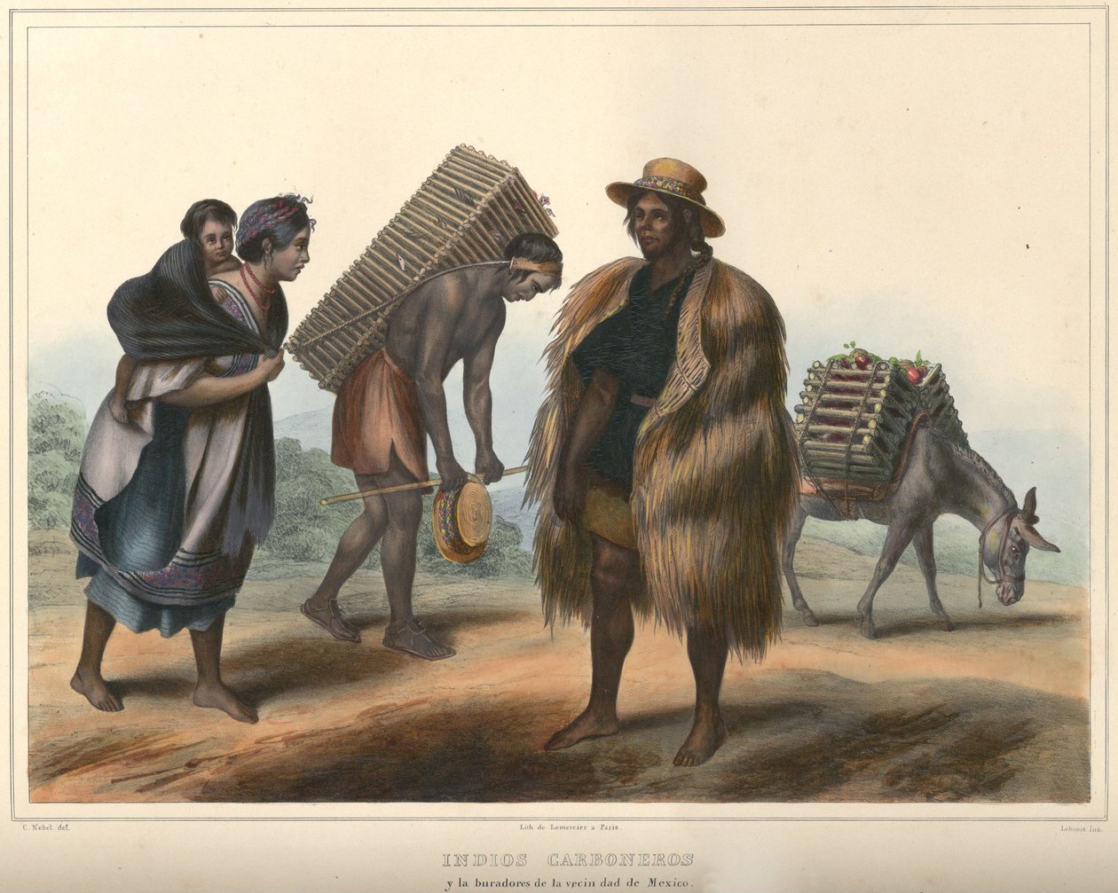 Indios Carboneros, grupo de fantasias. Litografia colorido à mão destacada com goma arábica. Tamanho original (linhas limpas) de Pierre Frédéric Lehnert