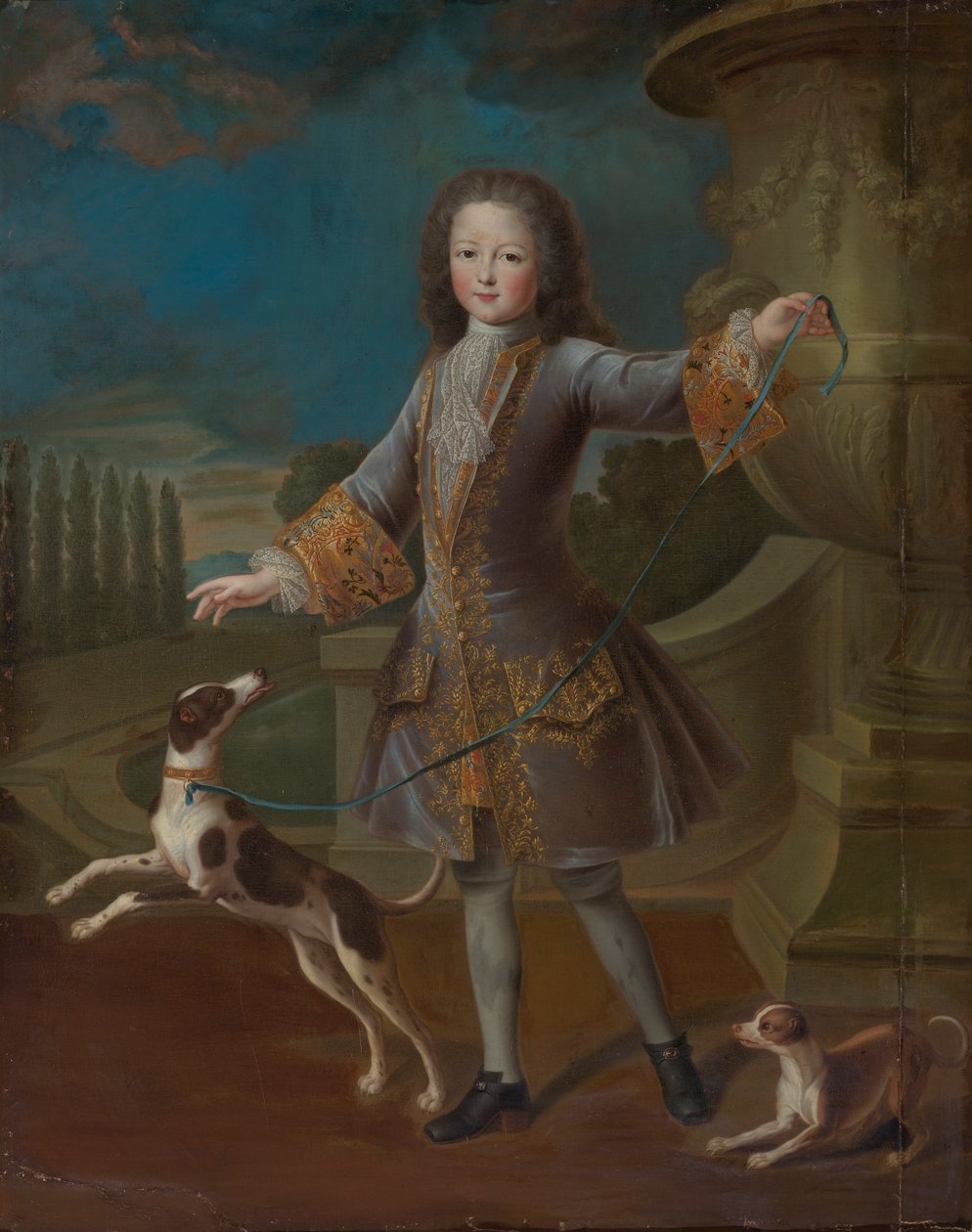 Retrato, de, louis, XV, com, dois, cachorros de Pierre Gobert