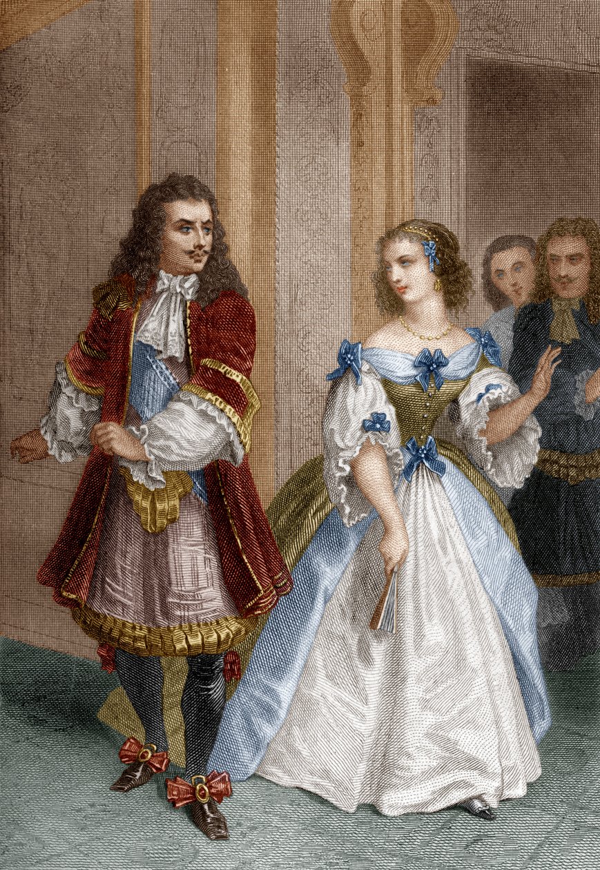 Personagens de O Misantropo de Molière: Alceste, Celimene, Eliante, Philinte, gravura de Delannoy, 1870 de Pierre Gustave Eugene 1817 82 after Staal